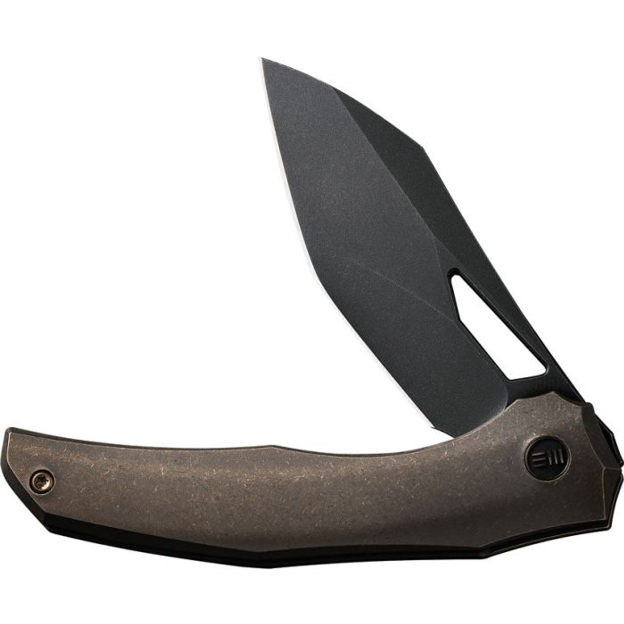 WE Knife Ignio Bronze (WE22042B2) 3.30" CPM-20CV Black Stonewashed Drop Point Plain Blade, Bronze Titanium Handle