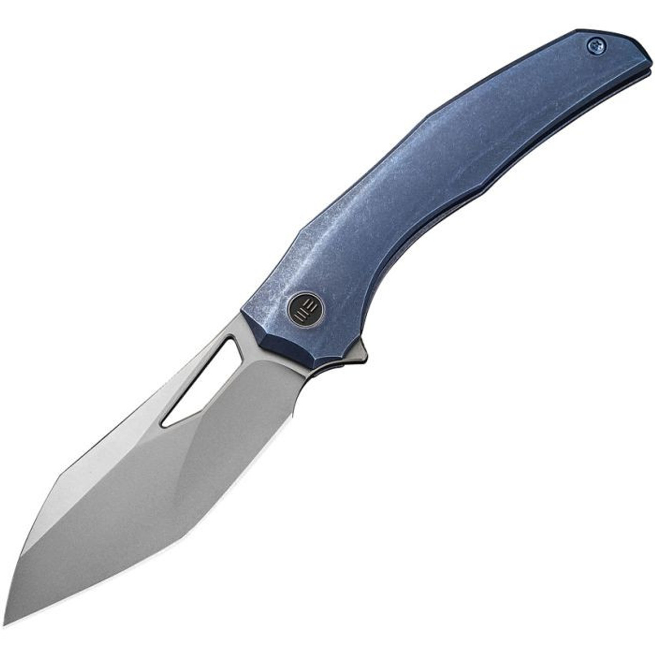 WE Knife Ignio Blue (WE22042B3) 3.30" CPM-20CV Stonewashed Drop Point Plain Blade, Blue Titanium Handle
