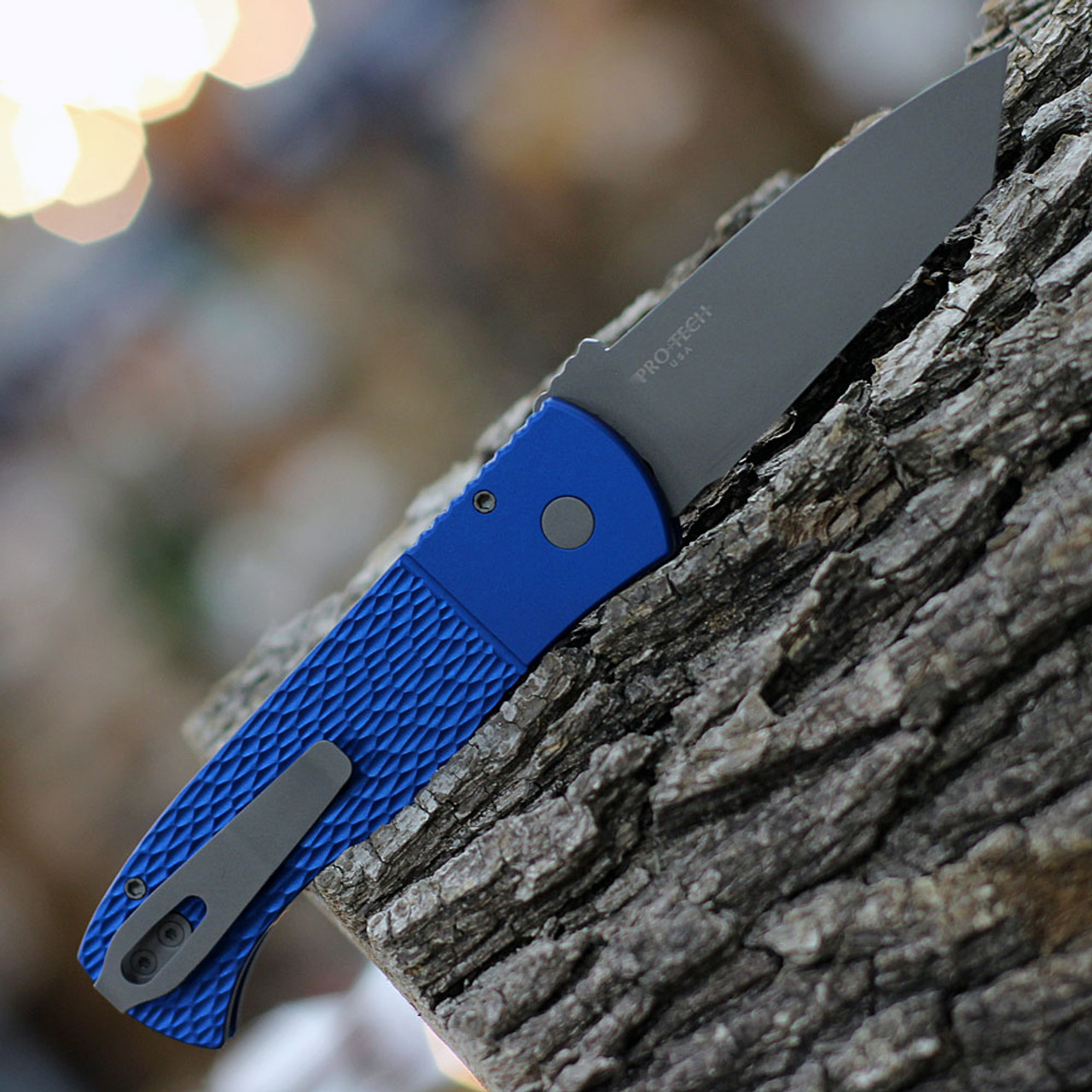 Pro-Tech CQC7 E7T05-Blue , 3.25" 154-CM Blasted Tanto Blade, Blue Textured Aluminum Handle