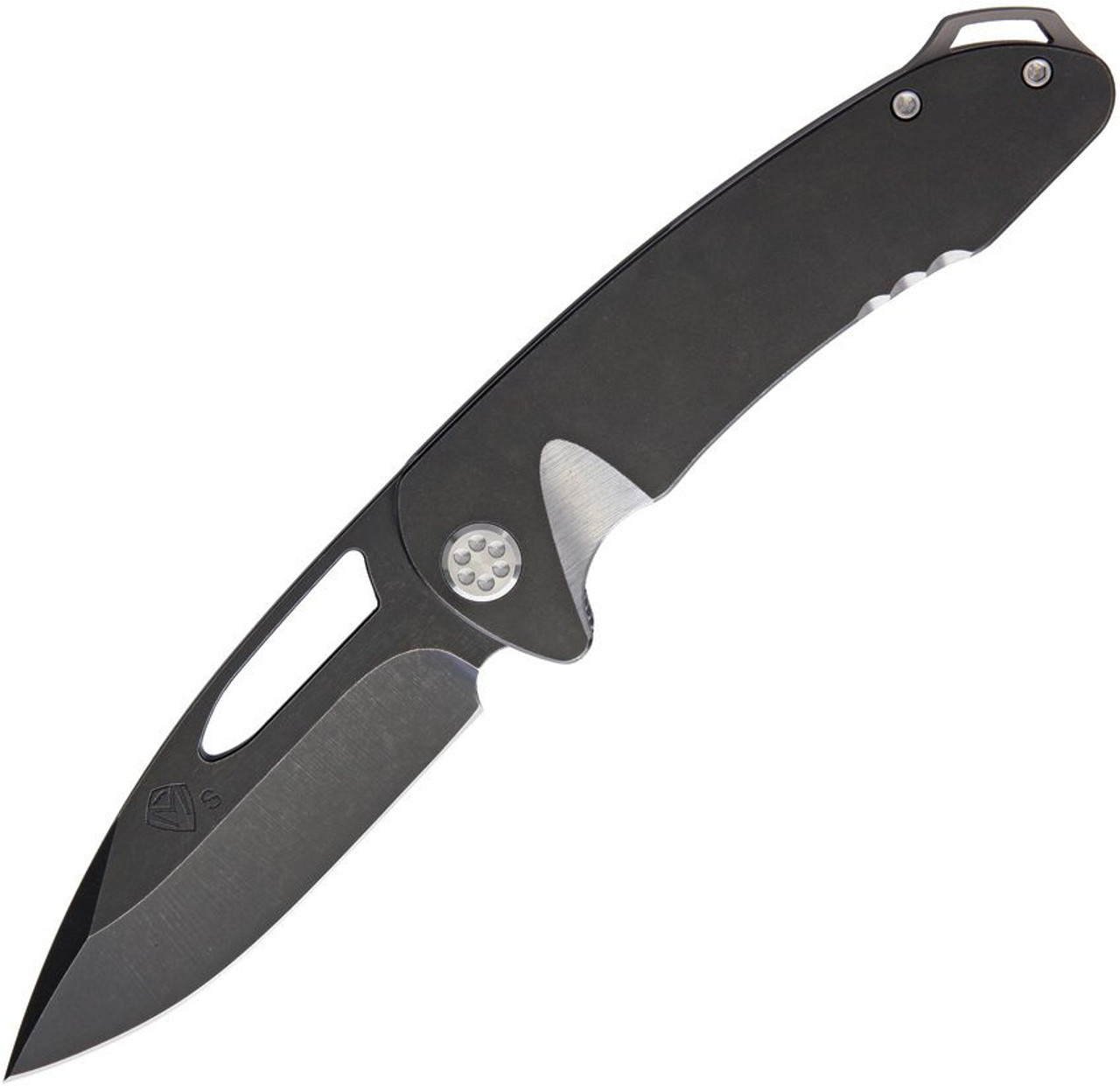 Medford Knife & Tool On Belay Frame Lock Knife (MD038SJQ31PT) - 4.125in CPM S35VN Black PVD Coated Drop Point Blade, Black PVD Coated Titanium Handle