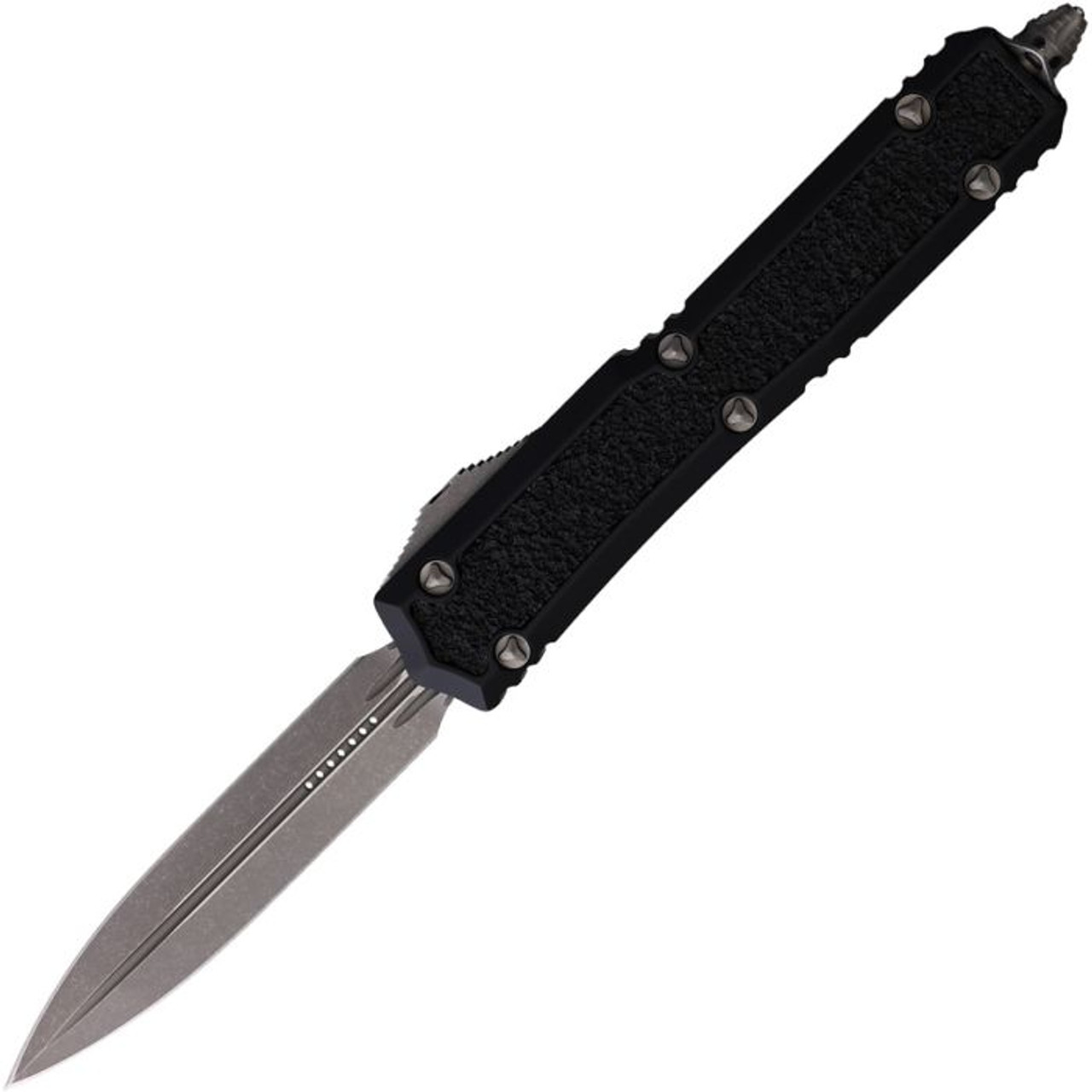 Microtech Makora D/E (MCT20610APS) 3.38" Premium Steel Apocalyptic Finished Double Edge Dagger Plain Blade, Black Anodized Aluminum Handle with Black Textured Insert