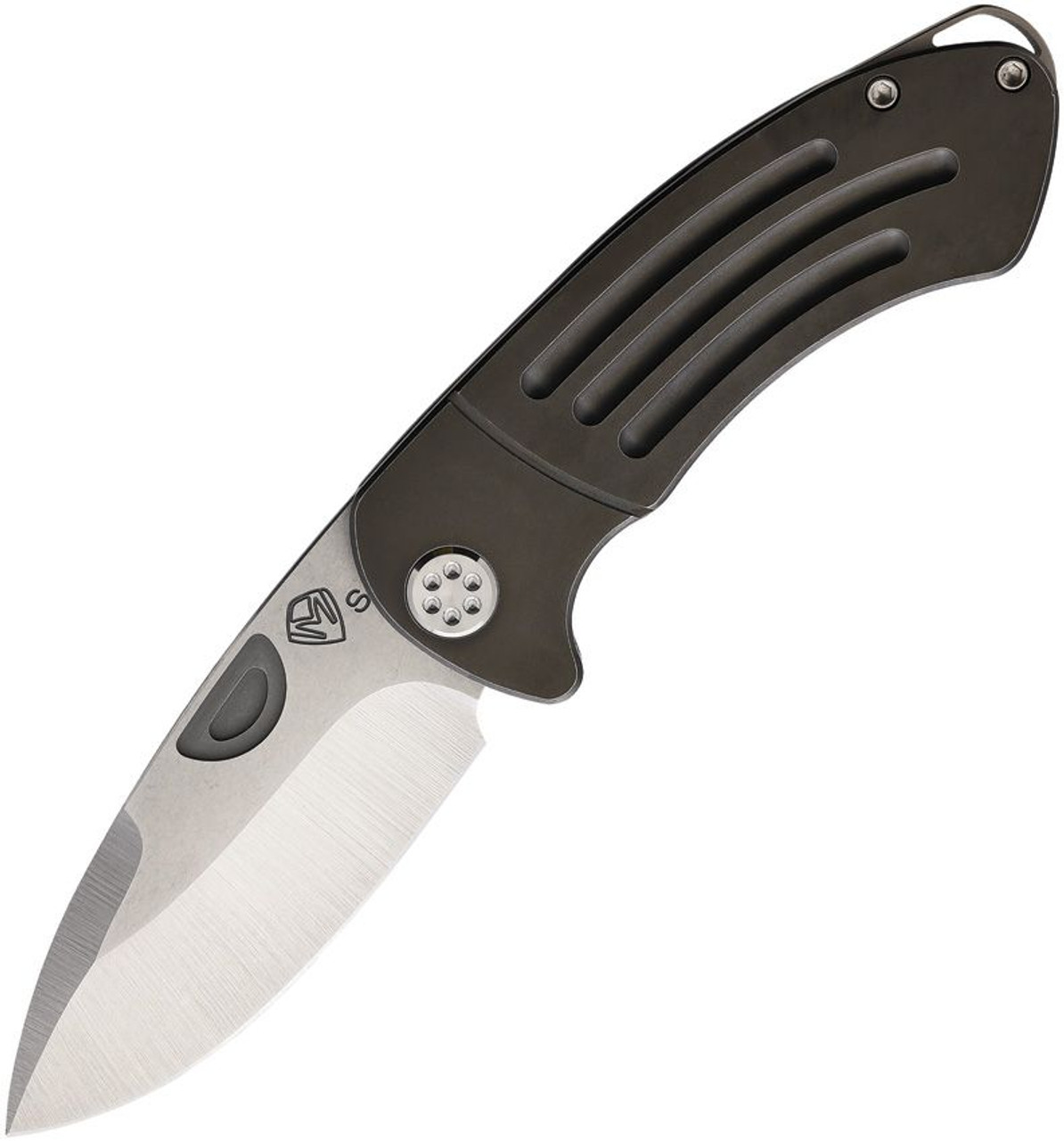 Medford Knife & Tool Theseus (MD040ST31PT) 3.6" CPM-S35VN Stonewashed Drop Point Blade, Bronze PVD Coated Titanium Handle