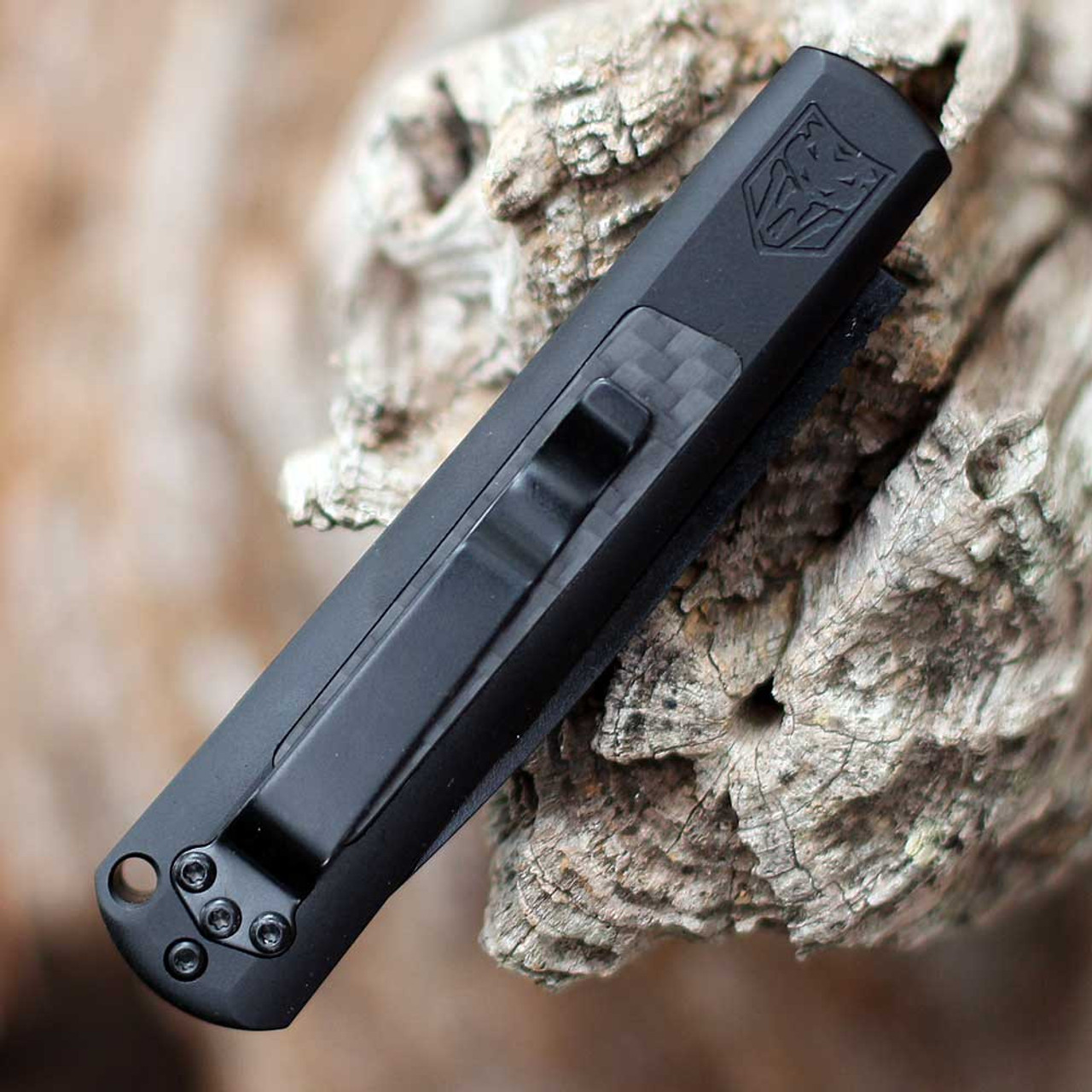 CobraTec Gideon Hidden Release Automatic (CTGBHRCF154) - 3.0 Black 154CM Steel Drop Point Plain Blade, Black Aluminum with Carbon Fiber Insert Handle