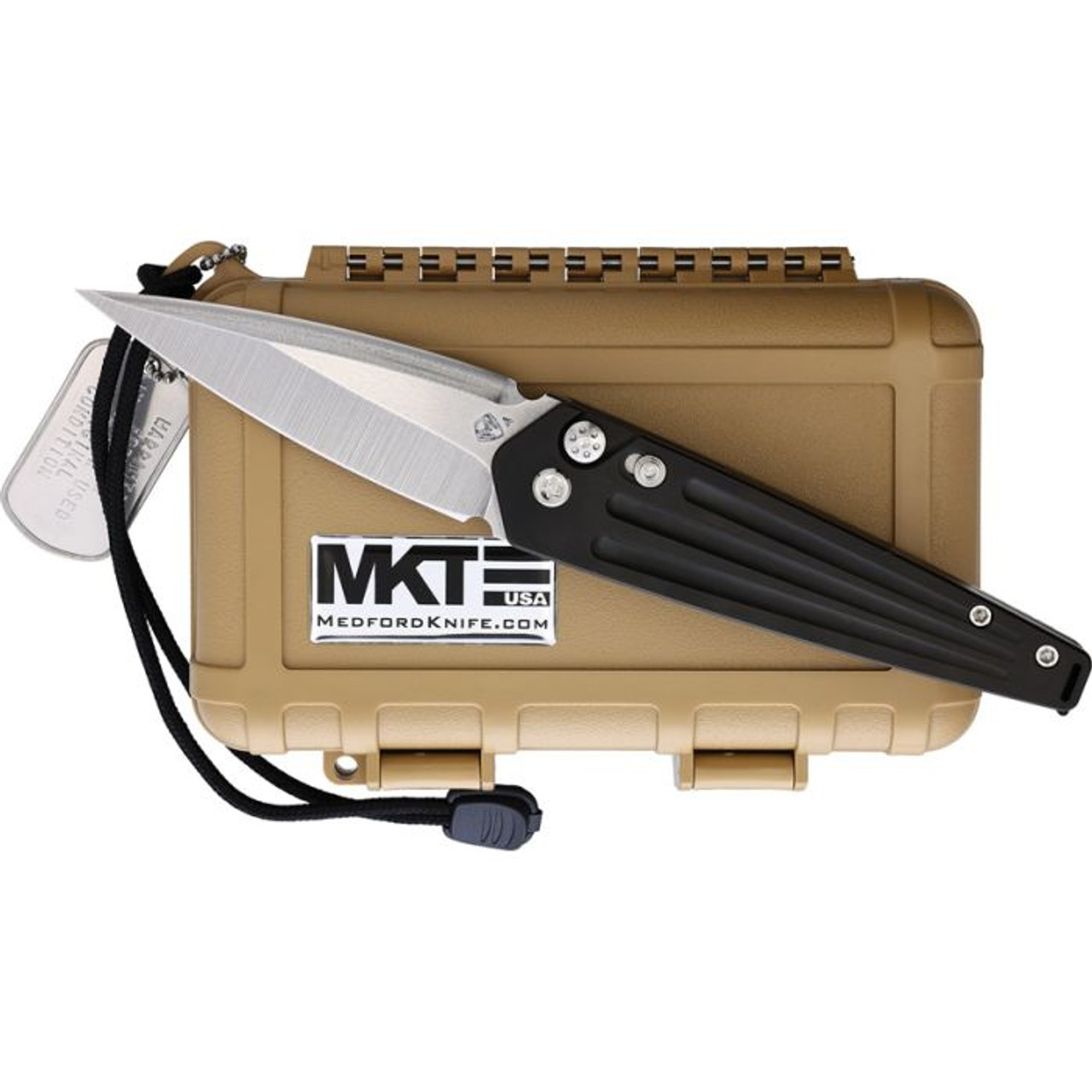 Medford Knife Nosferatu Auto (MDNATQ30PVTS) 3.5" CPM-S45VN Stonewashed Spear Point Plain Blade, Black PVD Coated Titanium Handle