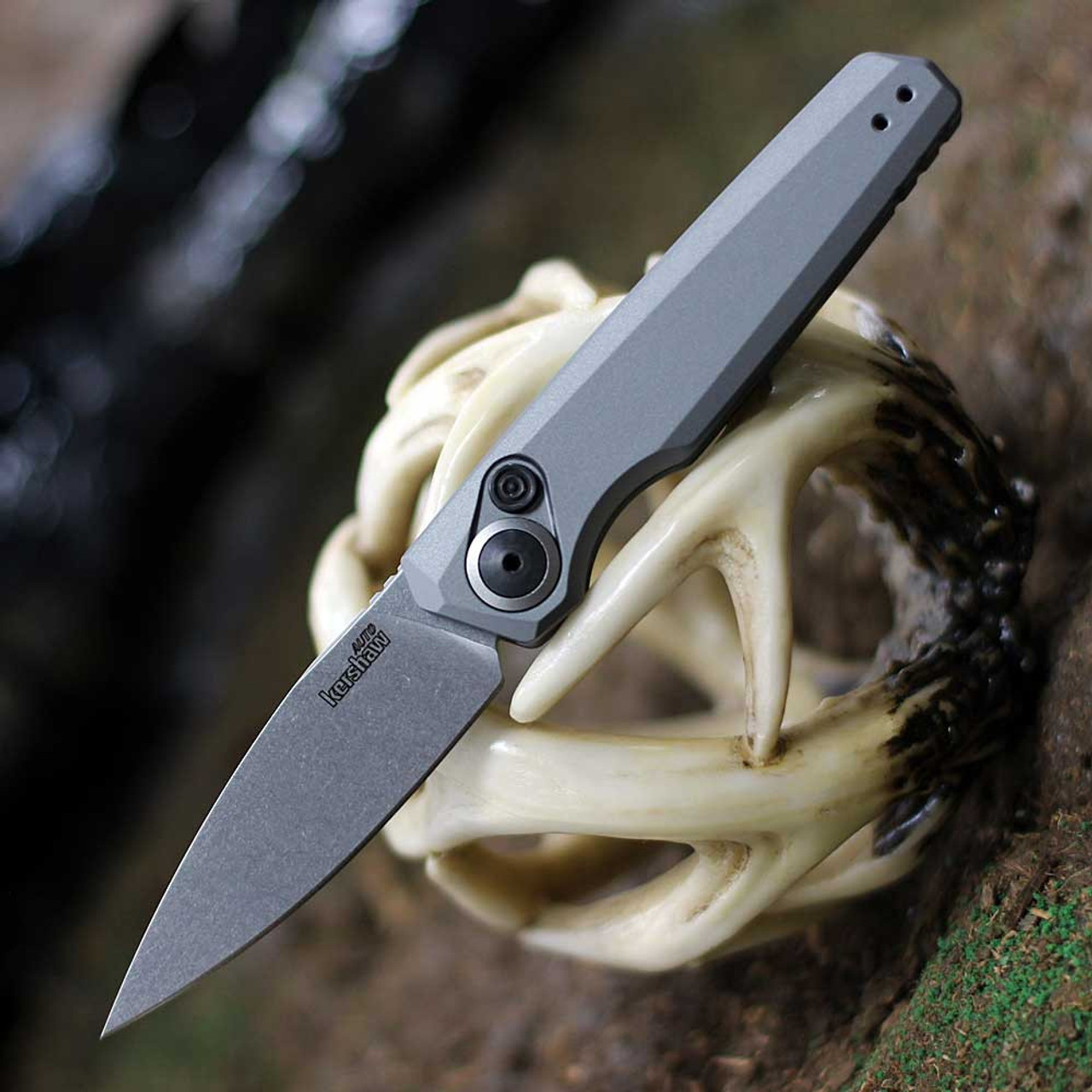 Kershaw Launch 18 Automatic (KS7951) 2.79" CPM-154 Stonewashed Spear Point Plain Blade, Grey Anodized Aluminum Handle