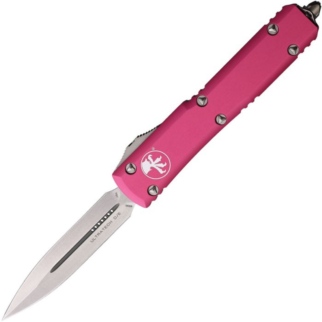 Microtech Ultratech D/E (MCT12210PK) 3.5" Bohler M390 Stonewashed Double Edged Dagger Plain Blade, Pink Anodized Aluminum