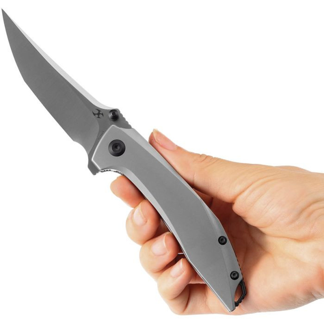 Kansept Knives Baku (K1056A3) 3.2" CPM-S35VN Satin Clip Point Plain Blade, Gray Titanium Handle