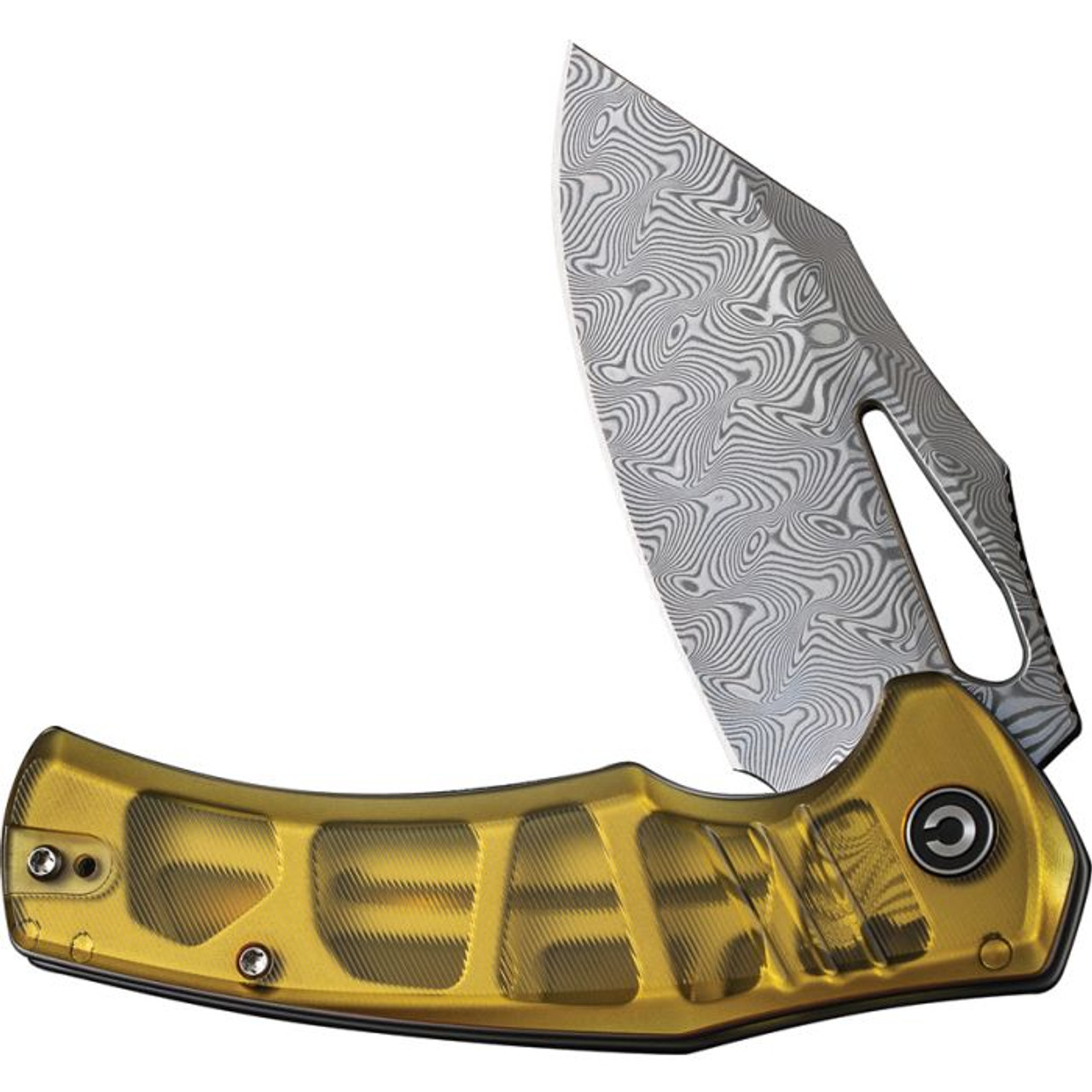 CIVIVI BullTusk (CIVC230173) 3.5" Damascus Clip Point Plain Blade, Yellow Ultem G-10 Handle