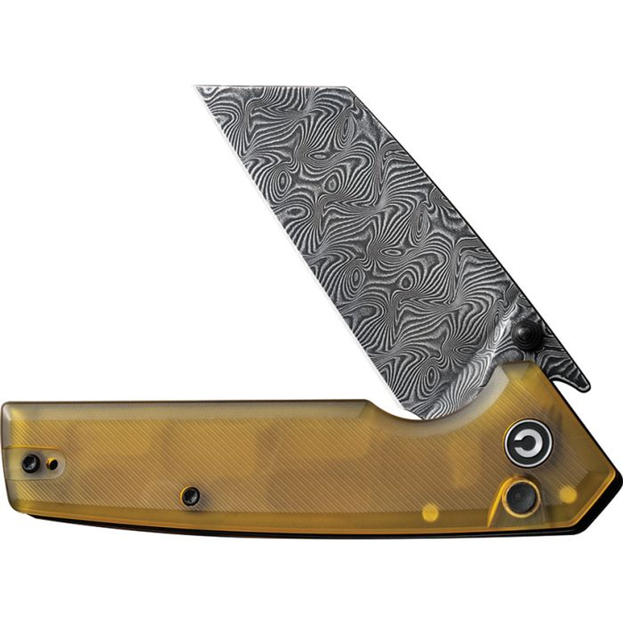 CIVIVI Amirite (CIVC23028DS1) 3.5" Damascus Reverse Tanto Plain Blade, Yellow Ultem Handle