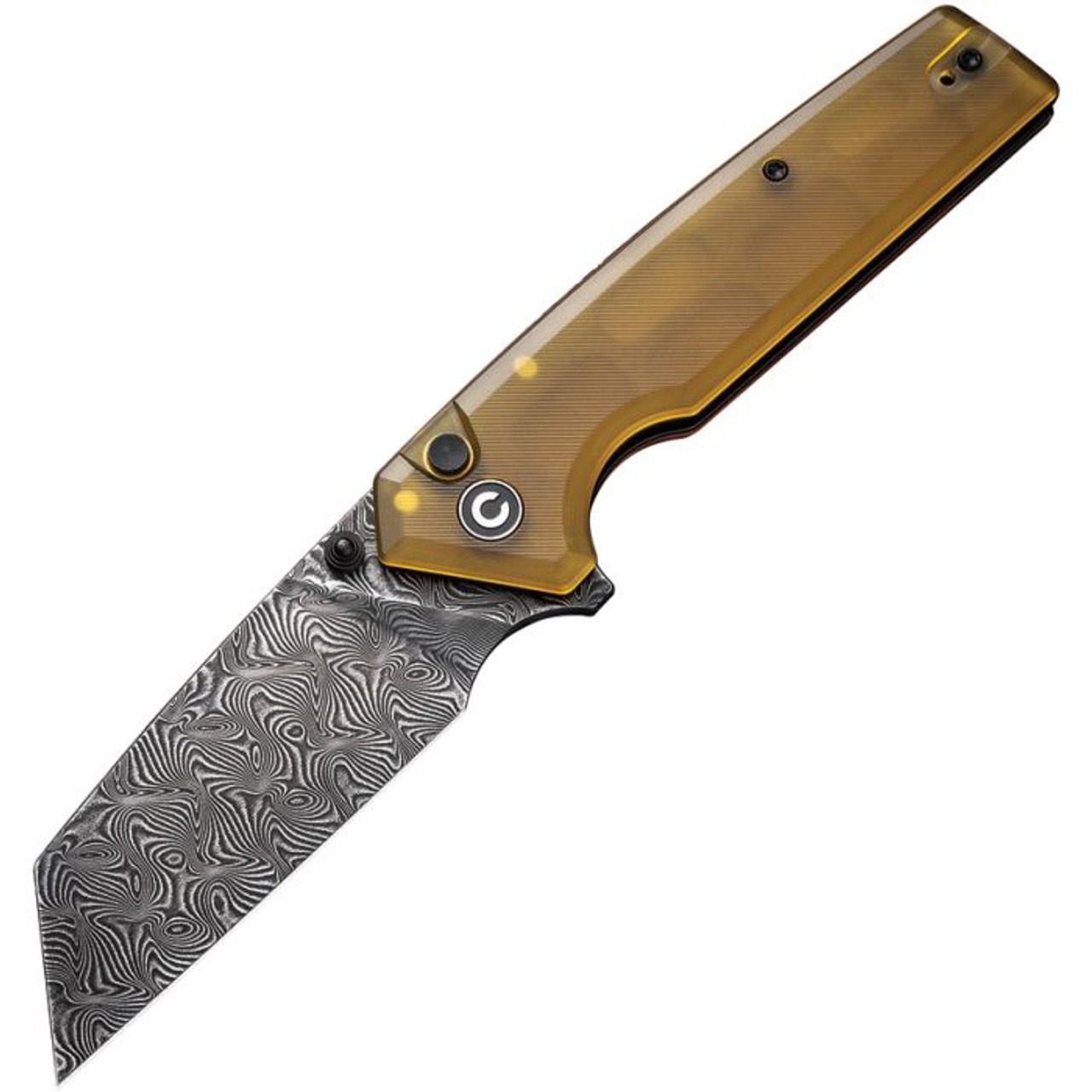 CIVIVI Amirite (CIVC23028DS1) 3.5" Damascus Reverse Tanto Plain Blade, Yellow Ultem Handle