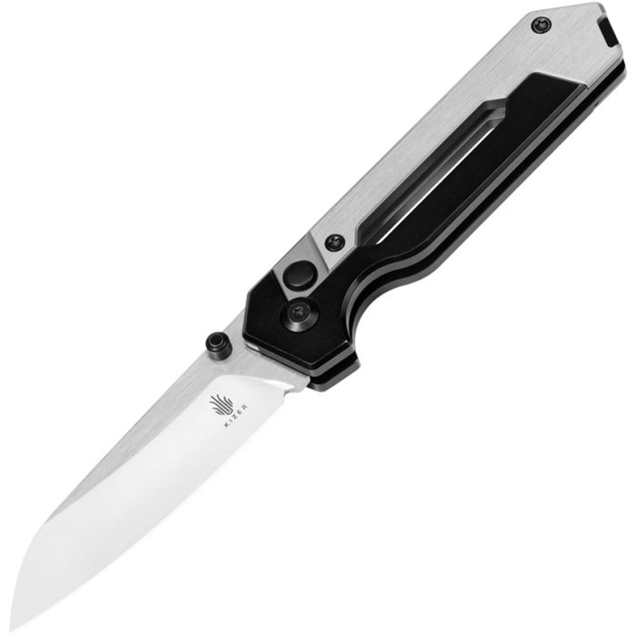 Kizer Cutlery Hyper (KI3632A3) 2.99" Elmax Satin Wharncliffe Plain Blade, Black and Gray Titanium Handle