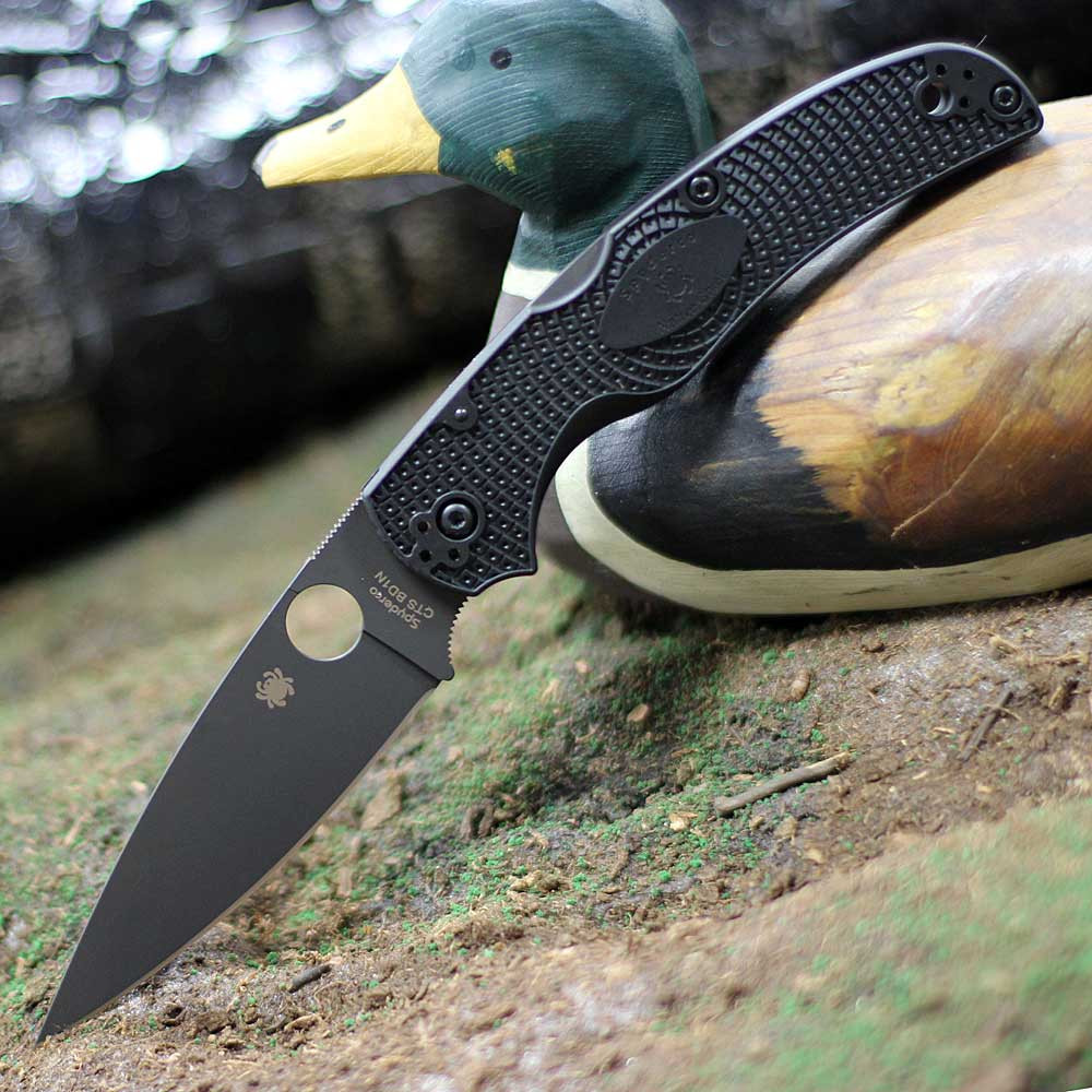 Spyderco Native Chief Lightweight C244PBBK black FRN handle open view showing black DLC CTS BD1N plain edge blade