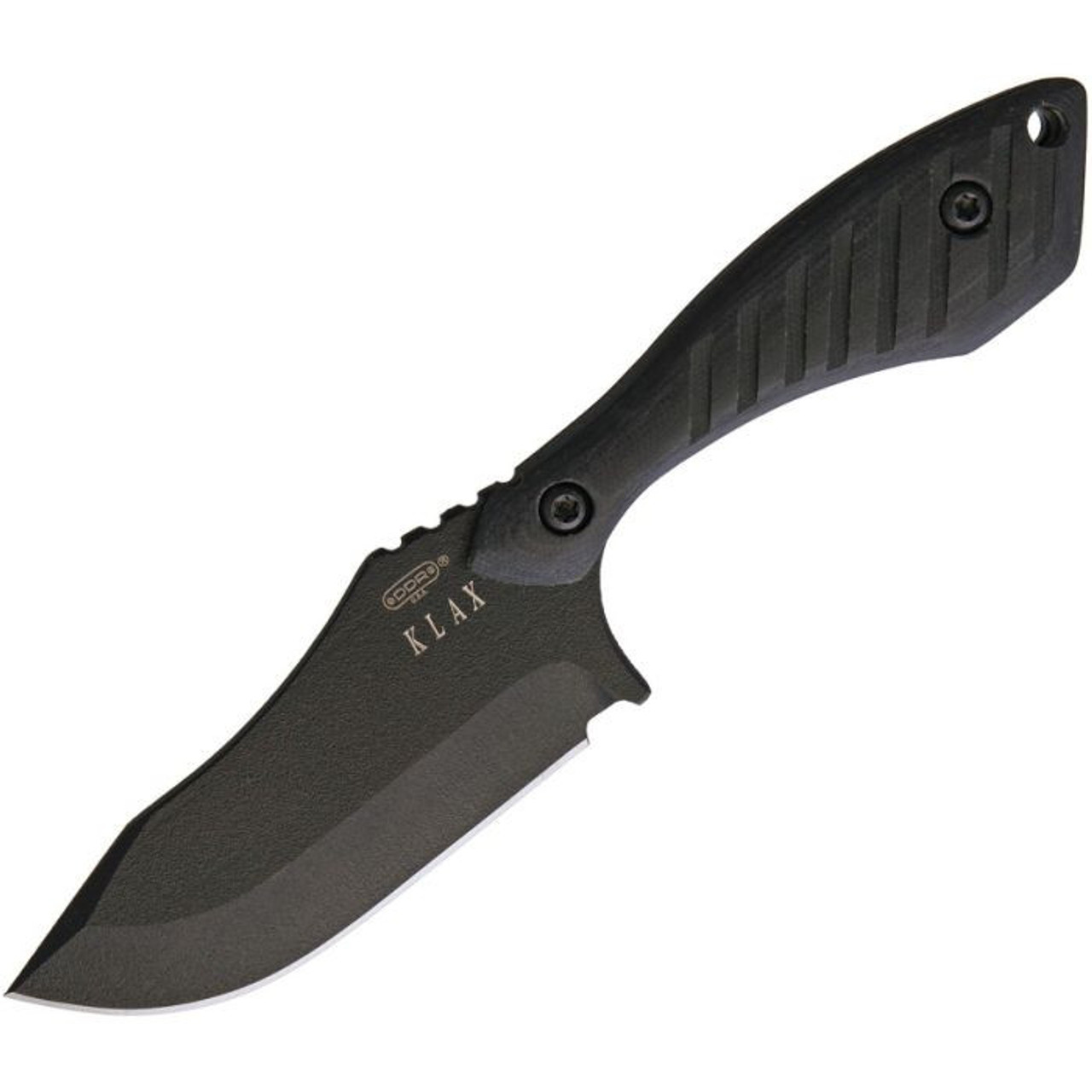 Darrel Ralph Large Klax (DR059) 4.25" 440C Black Powder Coated Clip Point Plain Blade, Black G-10 Handle, Black Kydex Belt Sheath