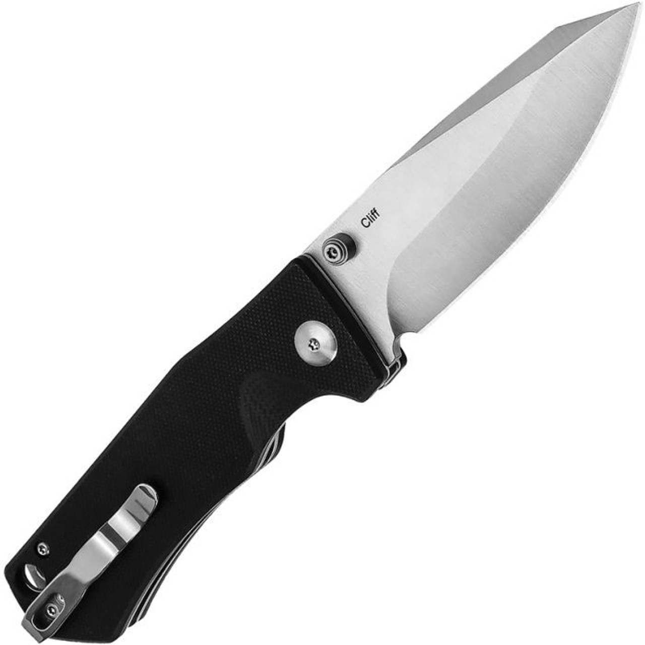 Kizer Cutlery Cliff (KIL4007A1) 3.5" 9Cr18MoV Satin Clip Point Plain Blade, Black G-10 Handle
