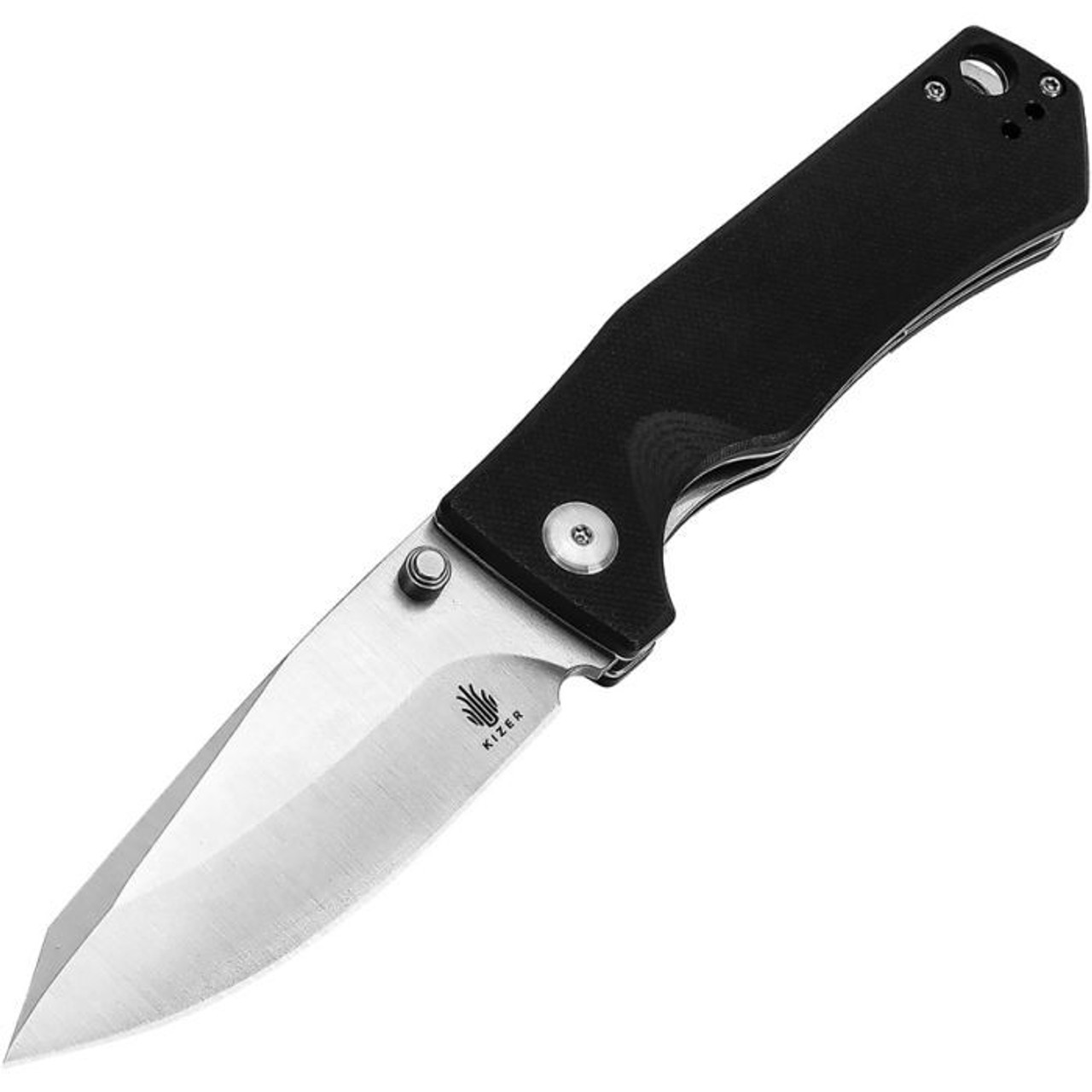 Kizer Cutlery Cliff (KIL4007A1) 3.5" 9Cr18MoV Satin Clip Point Plain Blade, Black G-10 Handle