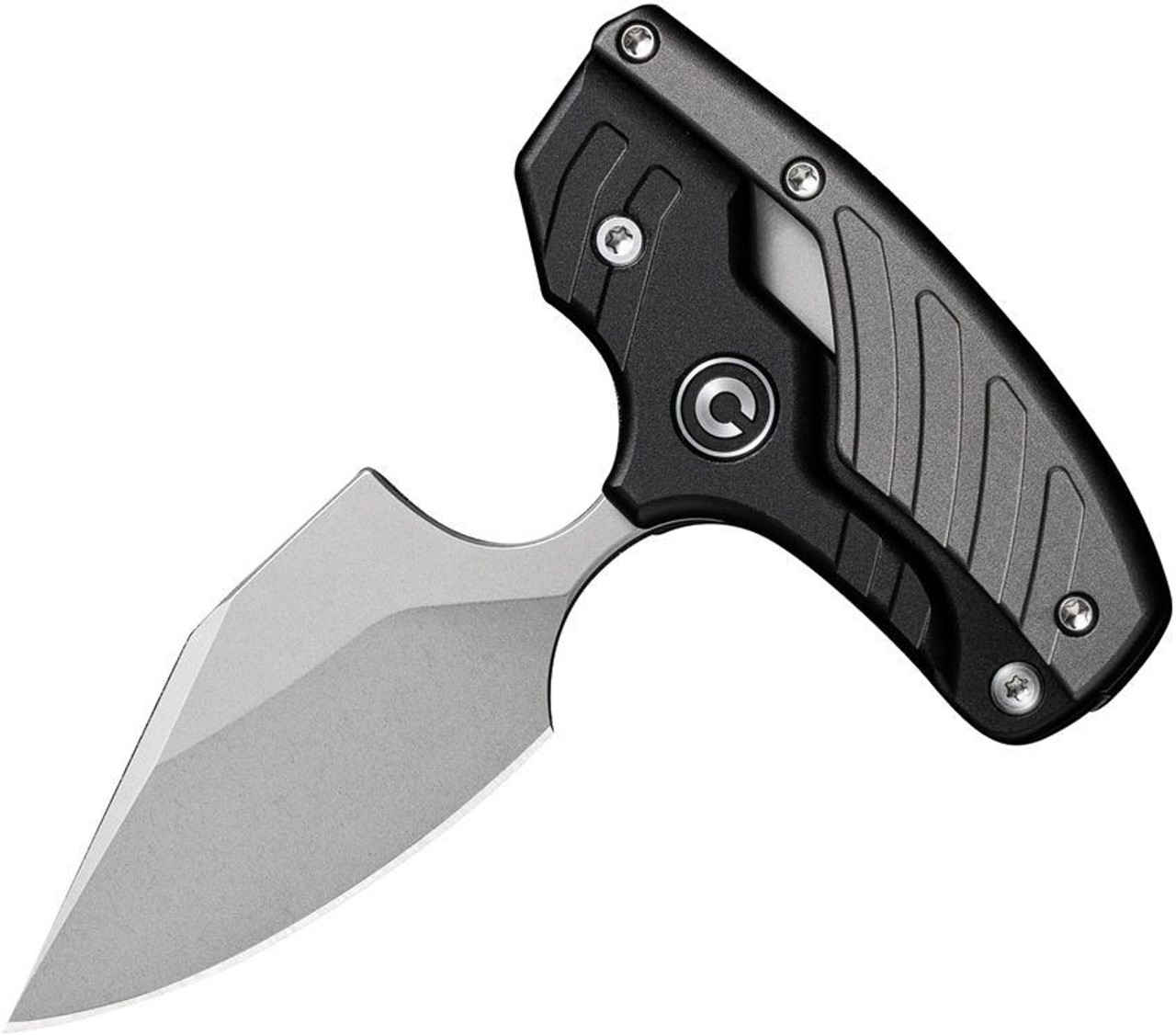 CIVIVI Typhoeus Adjustable Fixed Blade (C210363) 2.27" 14C28N  Stonewashed Drop Point Plain Blade, Black And Grey Aluminum Handle, Black Leather Sheath