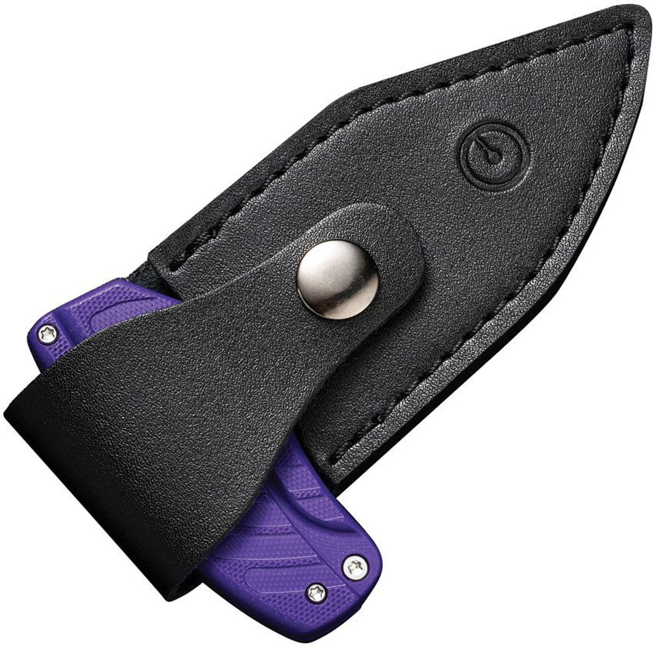 CIVIVI Typhoeus Adjustable Fixed Blade (C210362) 2.27" 14C28N Stonewashed Drop Point Plain Blade, Purple G-10 Handle, Black Leather Sheath