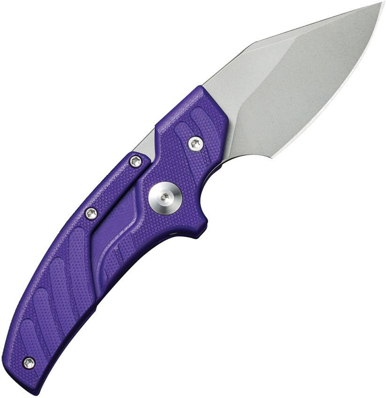 CIVIVI Typhoeus Adjustable Fixed Blade (C210362) 2.27" 14C28N Stonewashed Drop Point Plain Blade, Purple G-10 Handle, Black Leather Sheath