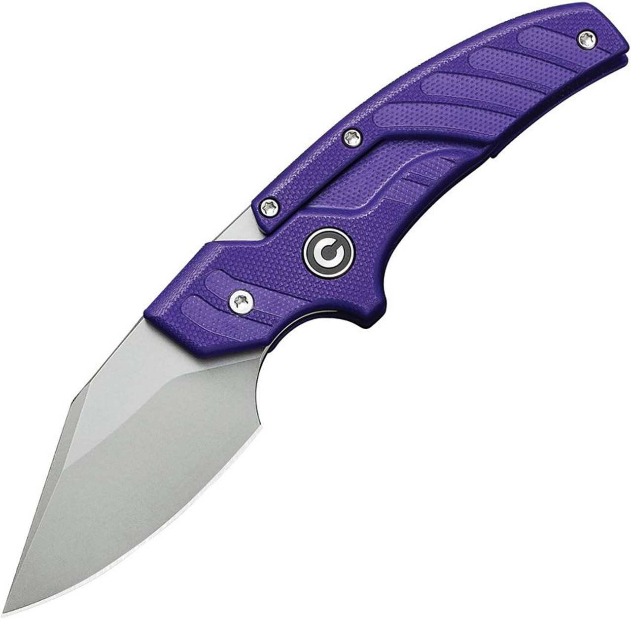 CIVIVI Typhoeus Adjustable Fixed Blade (C210362) 2.27" 14C28N Stonewashed Drop Point Plain Blade, Purple G-10 Handle, Black Leather Sheath