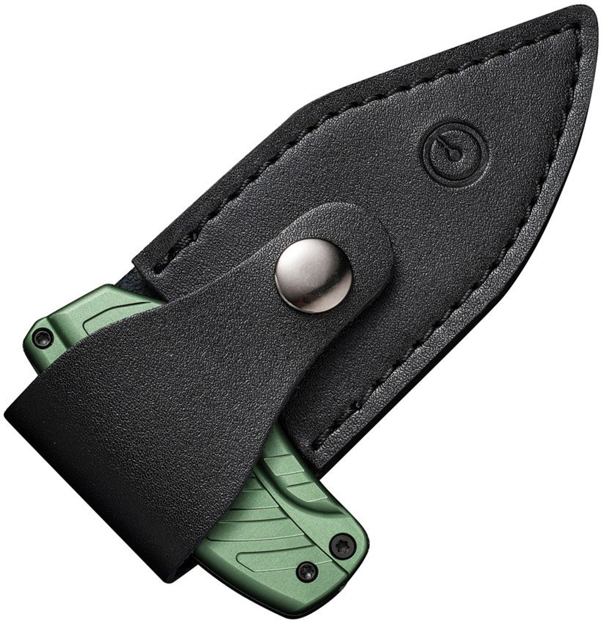 CIVIVI Typhoeus Adjustable Fixed Blade (C210364) 2.27" 14C28N  Black Drop Point Plain Blade, Green Aluminum Handle, Black Leather Sheath