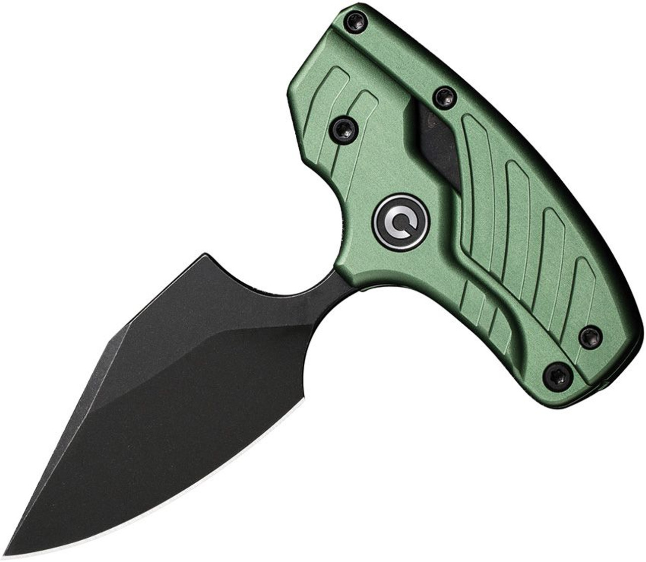 CIVIVI Typhoeus Adjustable Fixed Blade (C210364) 2.27" 14C28N  Black Drop Point Plain Blade, Green Aluminum Handle, Black Leather Sheath