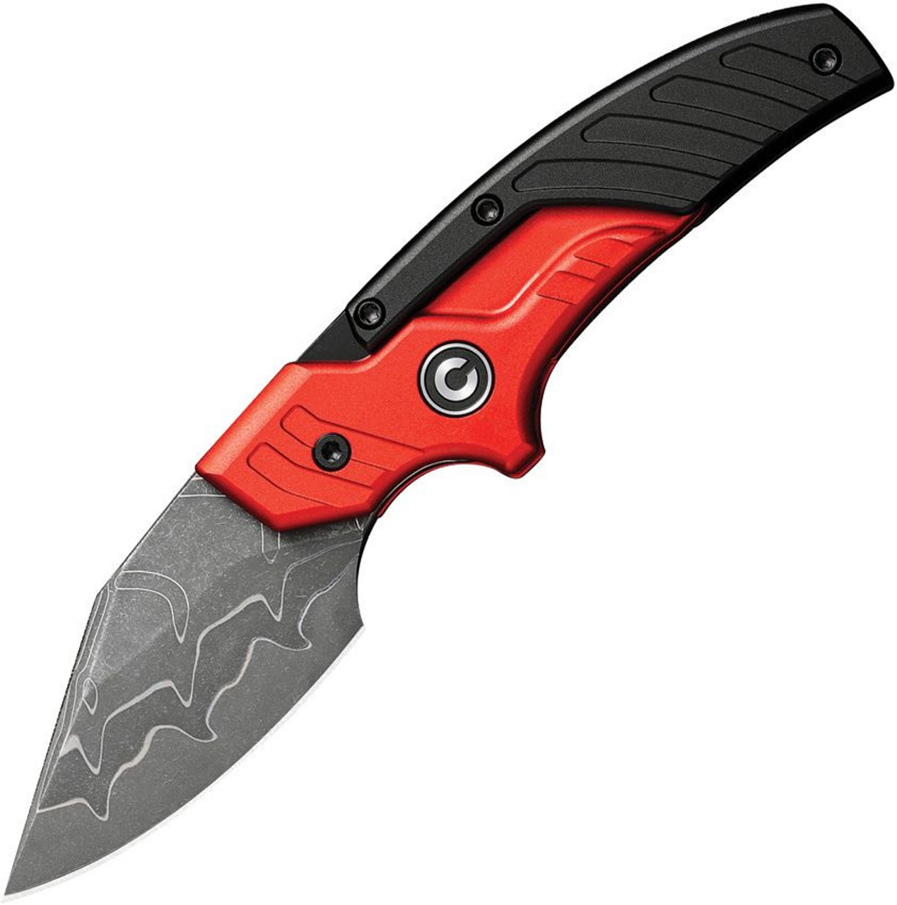 CIVIVI Typhoeus Adjustable Fixed Blade (C21036DS1) 2.27" Damascus Drop Point Plain Blade, Red and Black Aluminum Handle, Black Leather Sheath