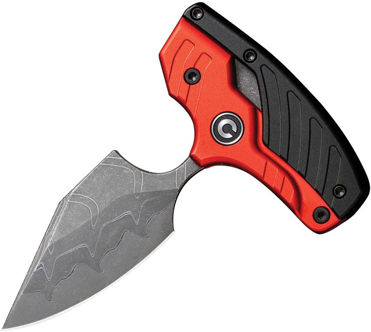 CIVIVI Typhoeus Adjustable Fixed Blade (C21036DS1) 2.27" Damascus Drop Point Plain Blade, Red and Black Aluminum Handle, Black Leather Sheath