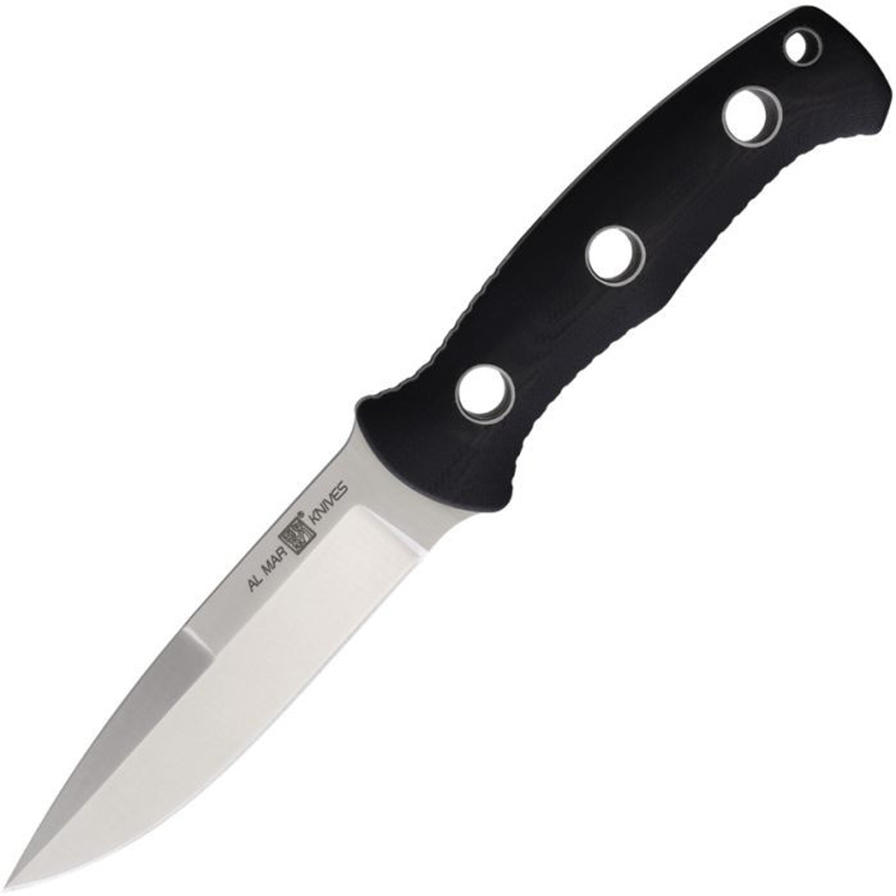 Al Mar Knives S.E.R.E. Operator 30 (AMK5100) 3" D2 Satin Drop Point Plain Blade, Black G-10 Handle, Black Molded Plastic Neck Sheath