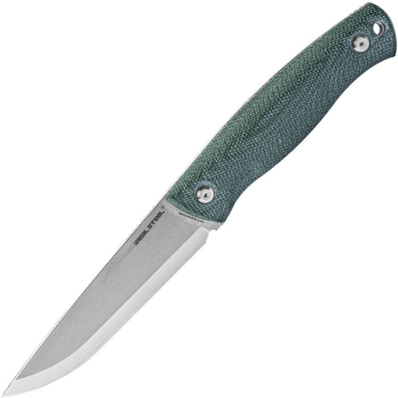 Real Steel Pathfinder (RS3851G) 4.5" 14C28N Satin Drop Point Plain Blade, Green Micarta Handle, Green Nylon Belt Sheath