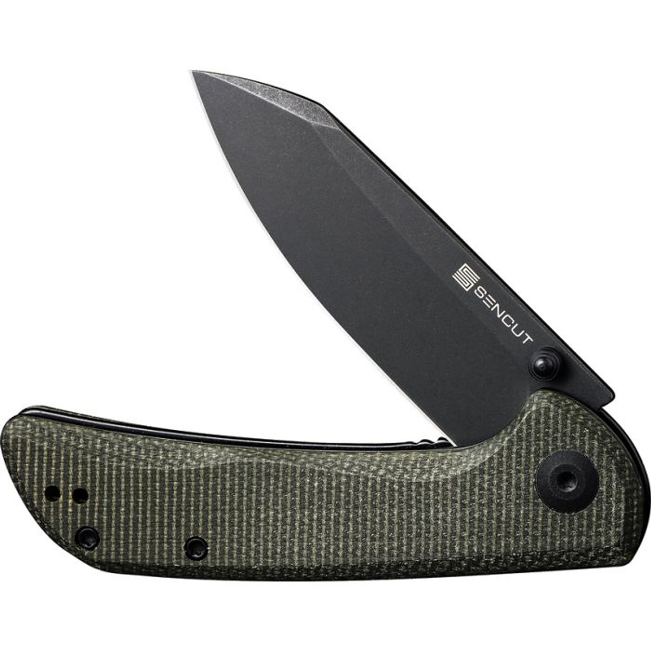 Sencut Fritch (S220141) 3" 9Cr18MoV Blackwashed Sheepsfoot Plain Blade, Green Canvas Micarta Handle