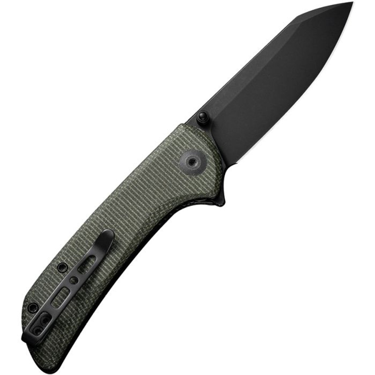 Sencut Fritch (S220141) 3" 9Cr18MoV Blackwashed Sheepsfoot Plain Blade, Green Canvas Micarta Handle