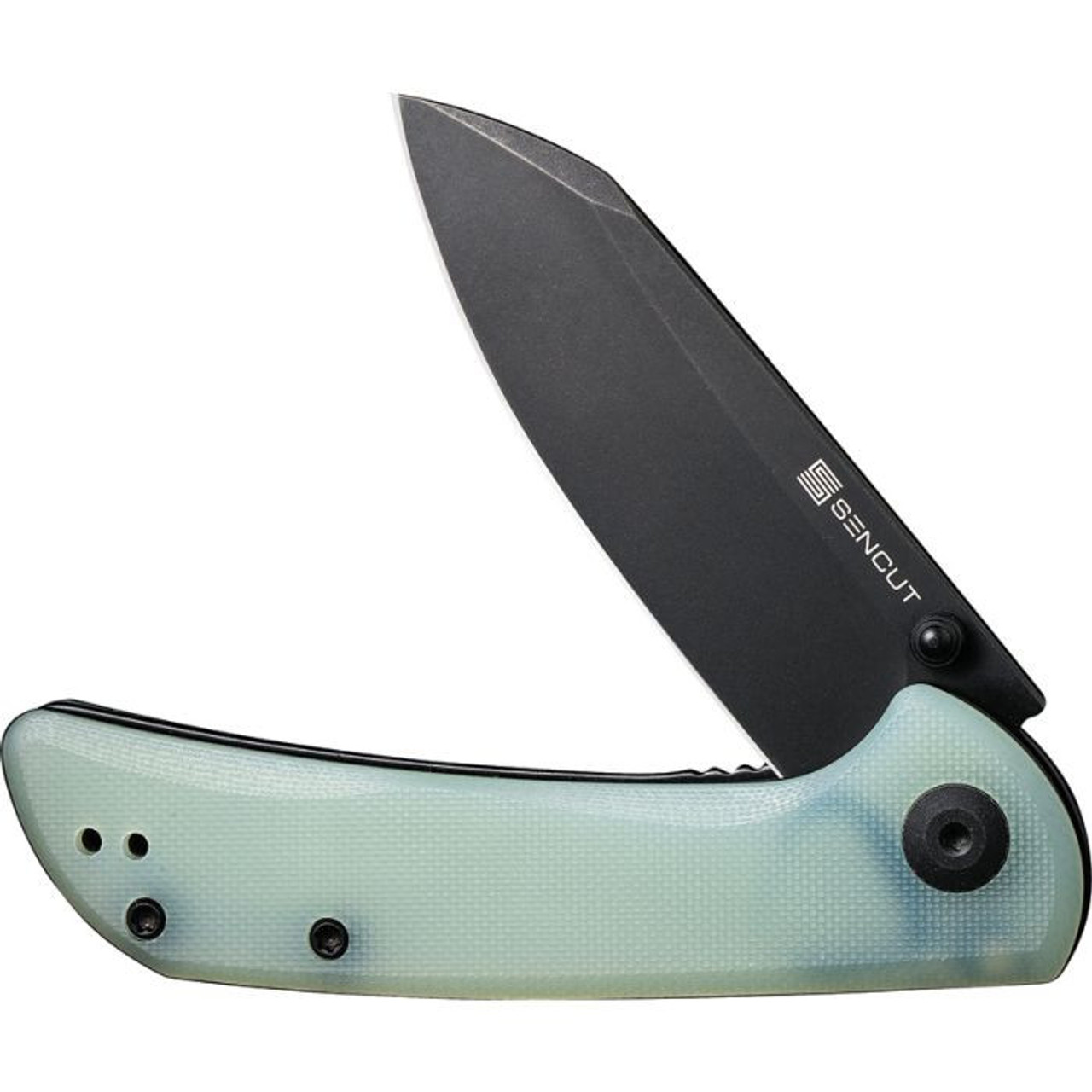 Sencut Fritch (S220142) 3" 9Cr18MoV Blackwashed Sheepsfoot Plain Blade, Jade G-10 Handle