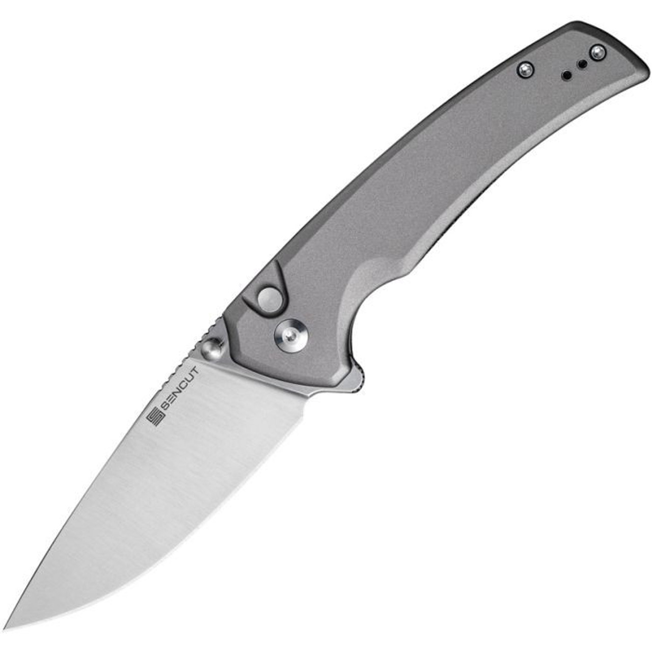 Sencut Serene (S21022B3) 3.5" D2 Tool Steel Satin Drop Point Plain Blade, Gray Aluminum Handle