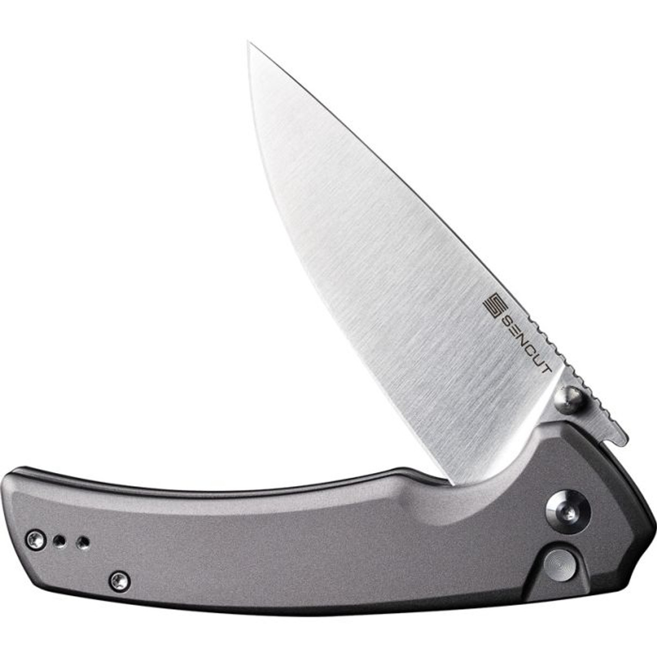 Sencut Serene (S21022B3) 3.5" D2 Tool Steel Satin Drop Point Plain Blade, Gray Aluminum Handle