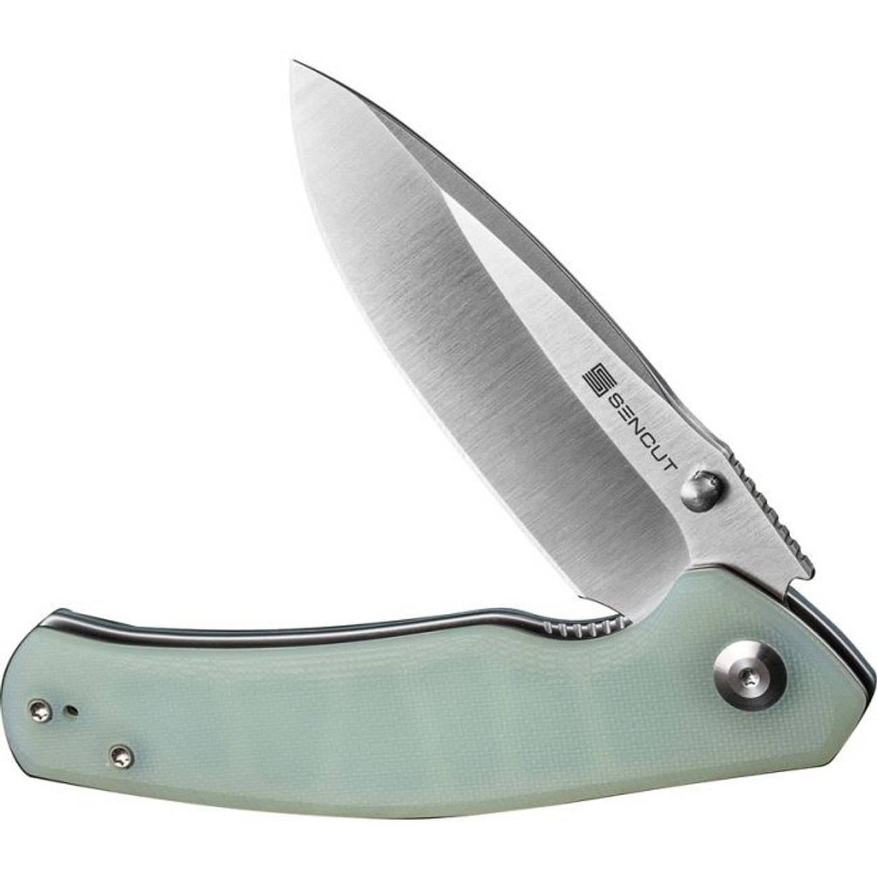 Sencut Slashkin (S200662) 3.5" D2 Satin Drop Point Plain Blade, Jade G-10 Handle