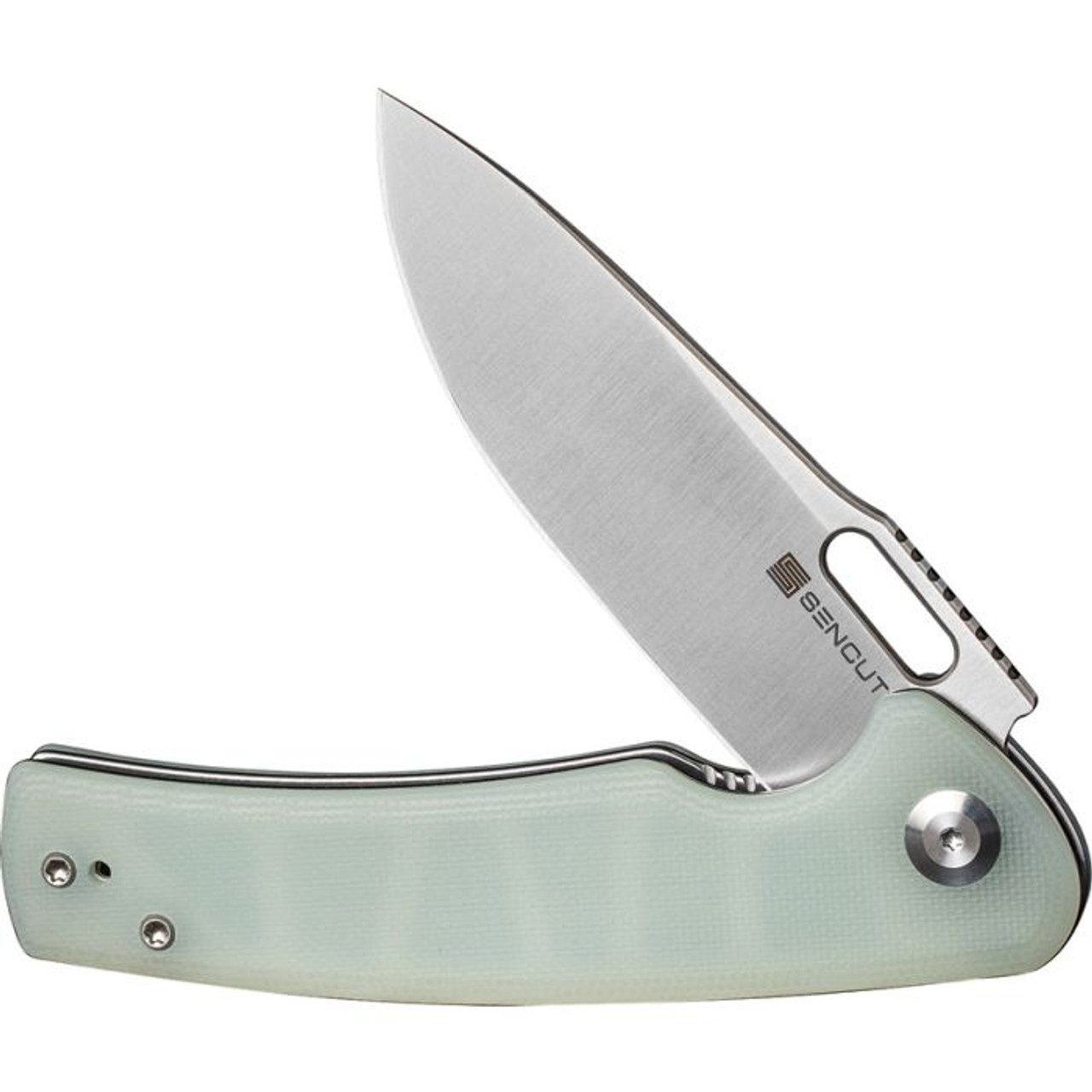 Sencut Vesperon (S200652) 3.38" 9Cr18MoV Satin Drop Point Plain Blade, Jade G-10 Handle