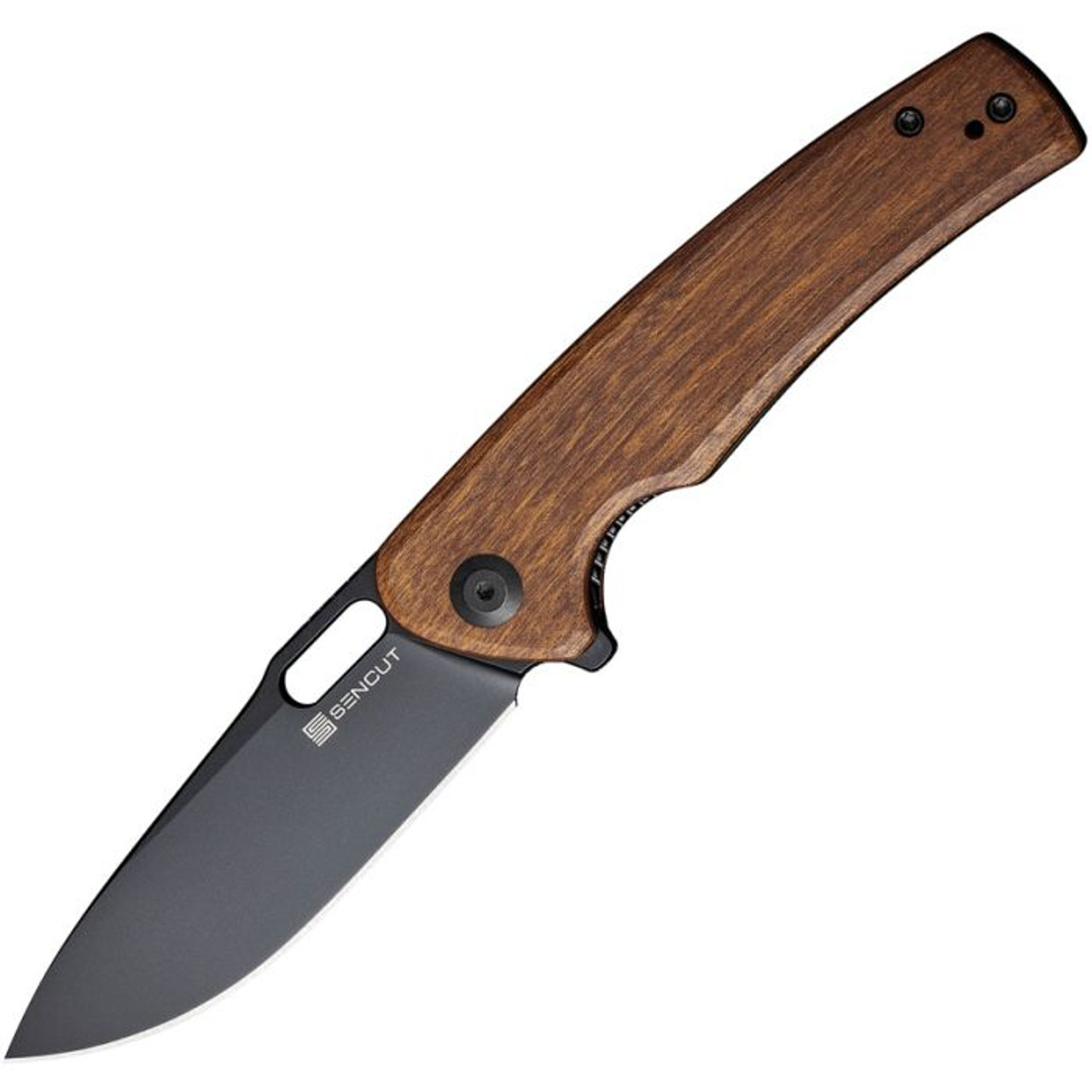 Sencut Vesperon (S200654) 3.38" 9Cr18MoV Black Drop Point Plain Blade, Guibourtia Wood Handle