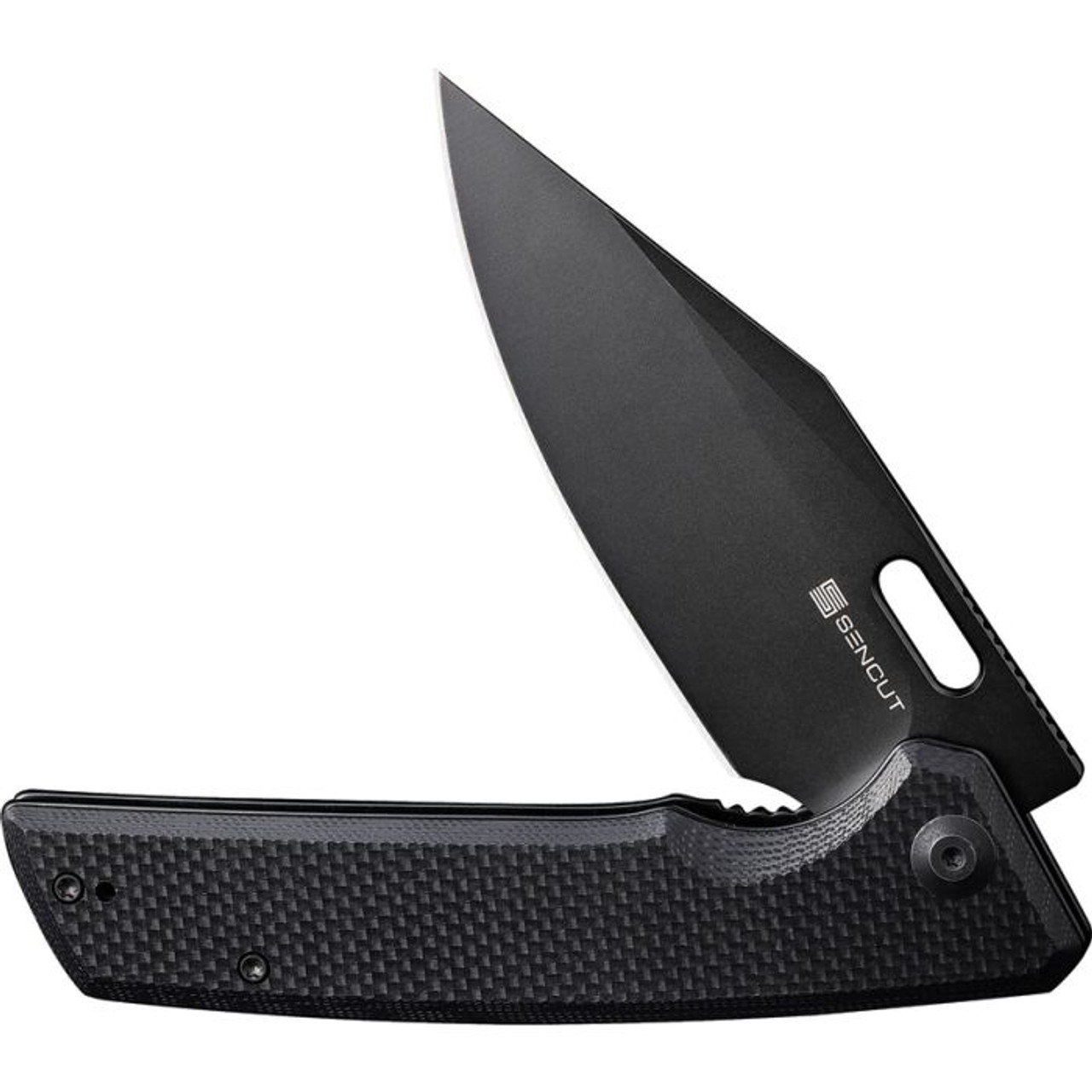 Sencut GlideStrike (S230181) 3.75" 9Cr18MoV Blackwashed Clip Point Plain Blade, Black G-10 Handle