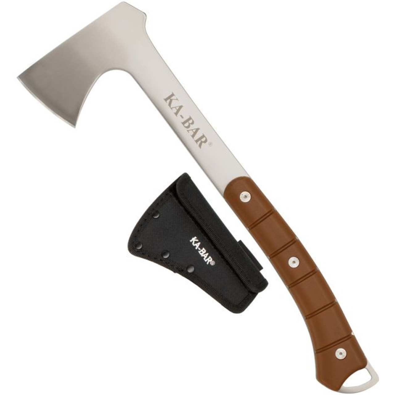 Ka-Bar Hatchet Hawk (KA1333) 4.75" 5Cr15MoV Satin Axe Head with a 2.75" Cutting Edge, Tan TPR Handle, Black Nylon Belt Sheath