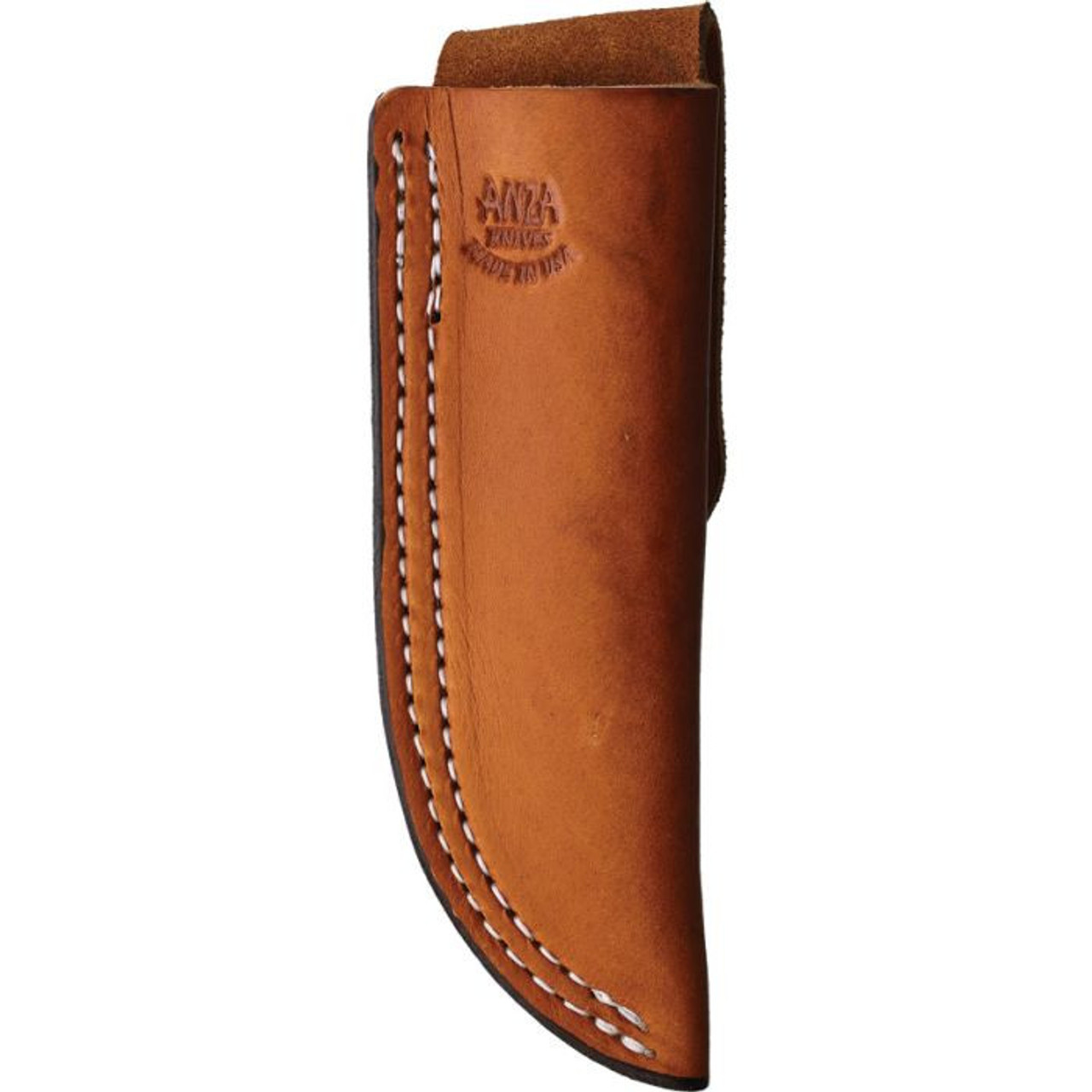 Anza Knives Fixed Blade (AZJWKR2AJB) 3.75" Carbon Steel Clip Point Plain Blade, Amber Jigged Bone Handle, Brown Leather Belt Sheath