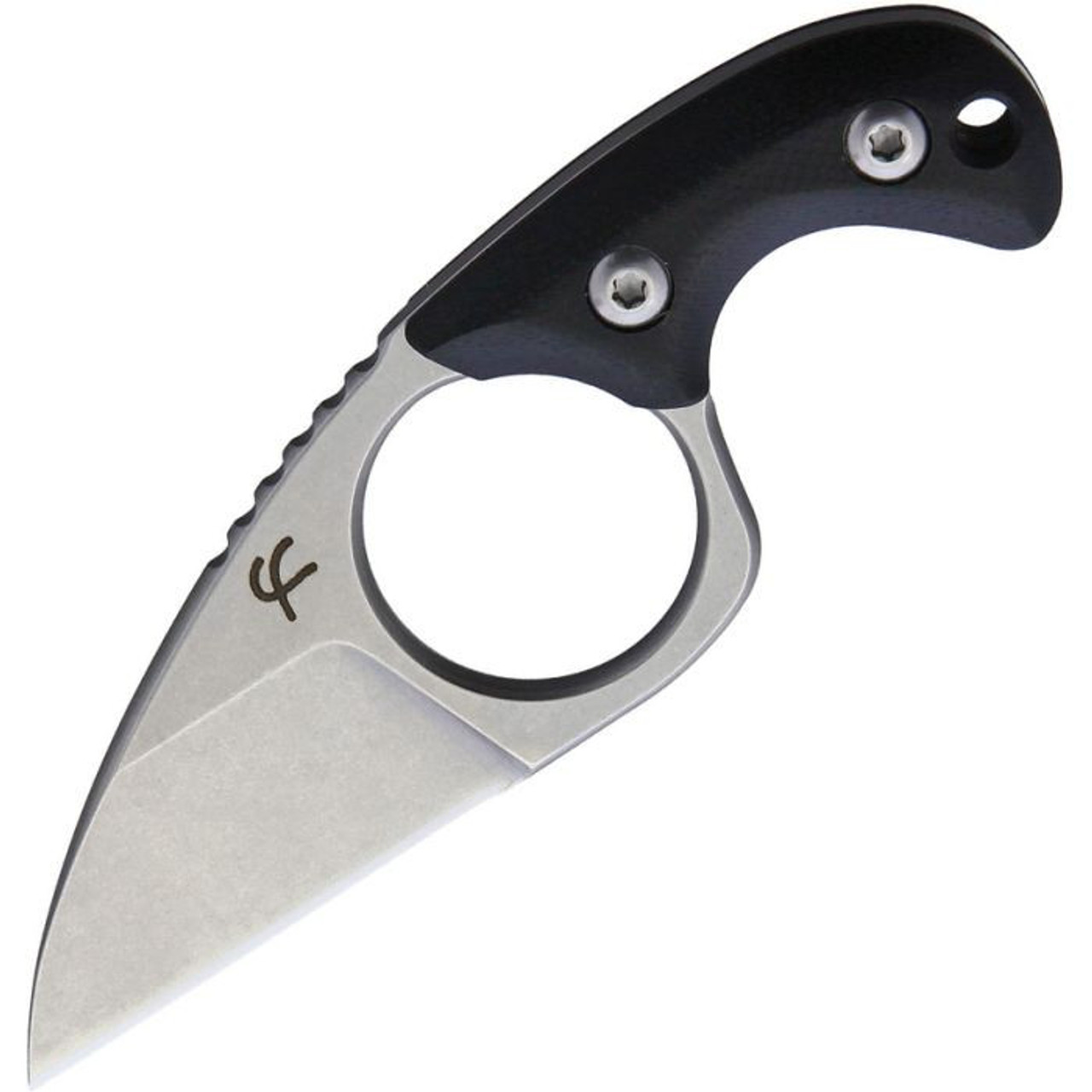 Fred Perrin Shorty Neck Knife (FRD2001S) 1.25" 440C Stainless Steel Stonewashed Wharncliffe Plain Blade, Black G-10 Handle, Black Kydex Neck Sheath