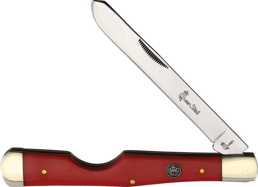 Queen Cutlery Large Easy Open (QN62R) - 4.25" 440C Stainless Steel Spey Blade, Red Smooth Bone Handle