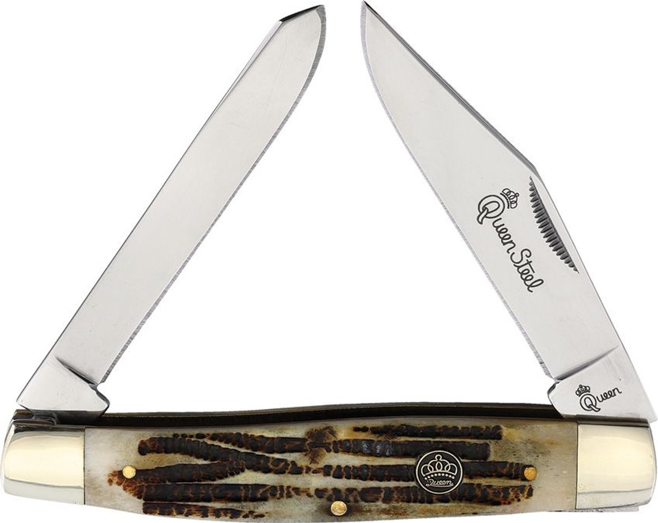 Queen Cutlery Moose (QN52WB) - 440C Stainless Steel Clip and Spey Blades, Winterbottom Jigged Bone Handle