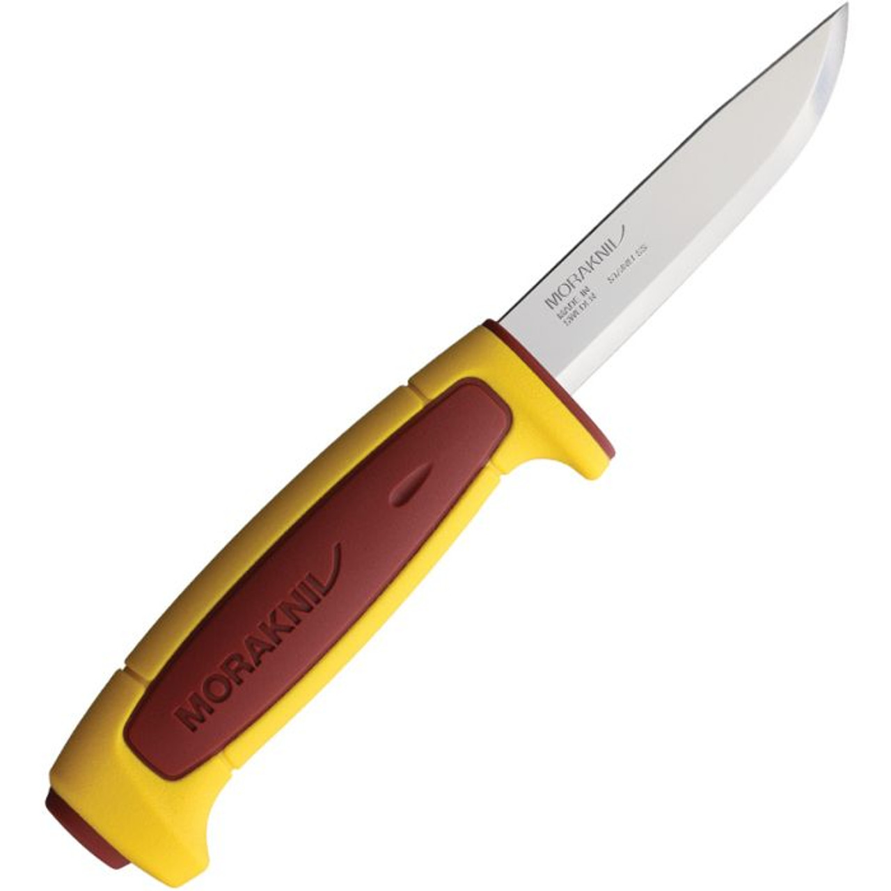Mora Basic 546 (FT27447) 3.5" Swedish Stainless Steel Satin Straight Back Plain Blade, Dala Red and Yellow Polypropylene Handle, Yellow Polypropylene Belt Sheath
