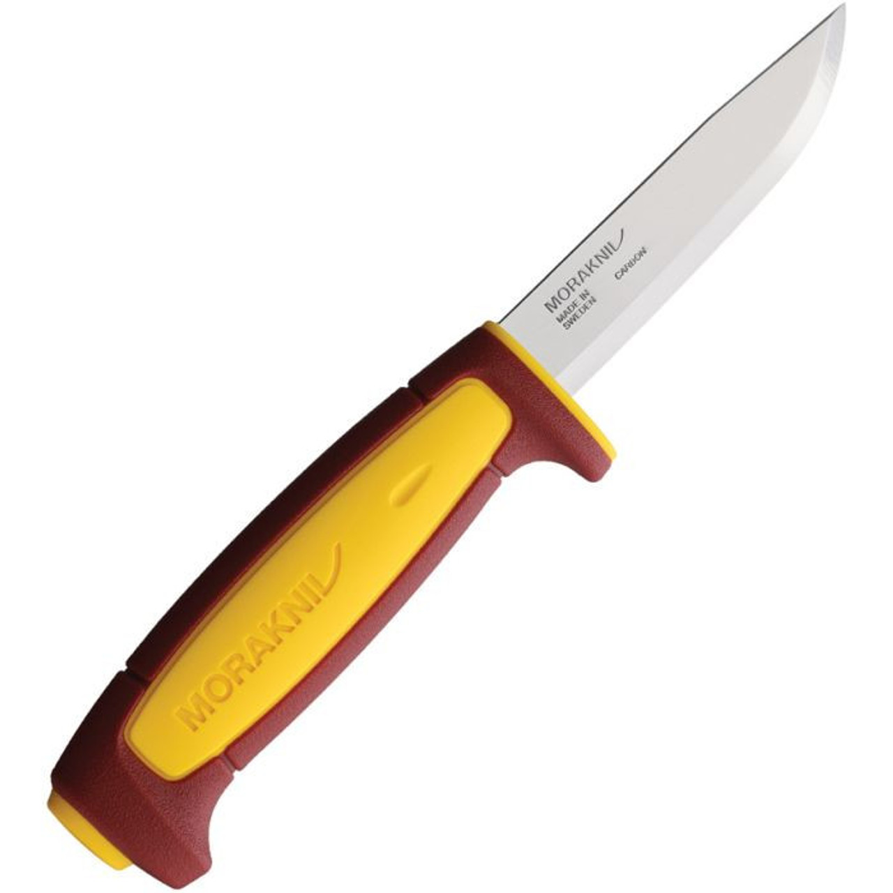 Mora Basic 511 (FT27416) 3.5" Carbon Steel Satin Straight Back Plain Blade, Dala Red and Yellow Polypropylene Handle, Yellow Polypropylene Belt Sheath