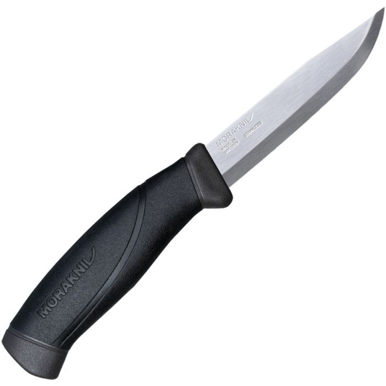 Mora Knives Companion Heavy Duty (FT02101) 4" Stainless Steel Satin Drop Point Plain Blade, Black Polypropylene Handle, Black Polypropylene Sheath