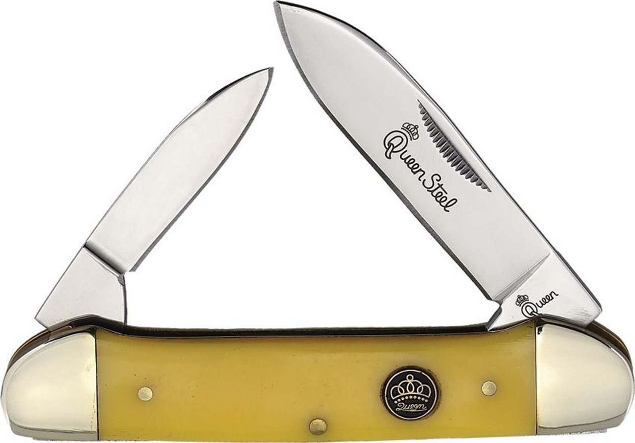 Queen Cutlery Canoe (QN64Y) - Mirror Finish 440C Stainless Steel Pen and Spear Blades, Yellow Synthetic Handle