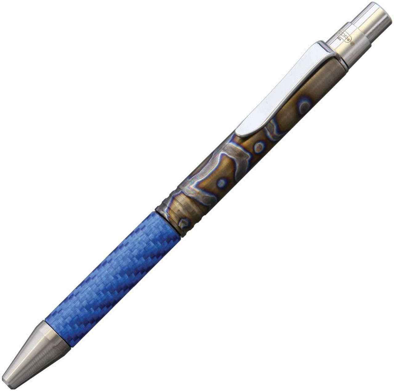 Darrel Ralph Go Pen 5" Anodized Titanium Construction w/ Blue Carbon Fiber Inserts, Black Ink, Compatible with Rite in the Rain Ink- DR095