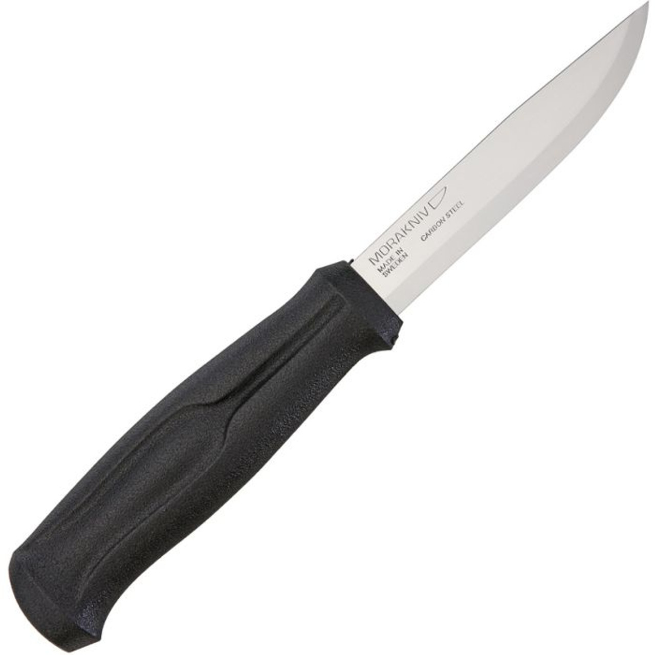 MoraKniv 510 (FT01230) 3.75" Carbon Steel Satin Clip Point Plain Blade, Black Polymer Handle, Black Polymer Sheath