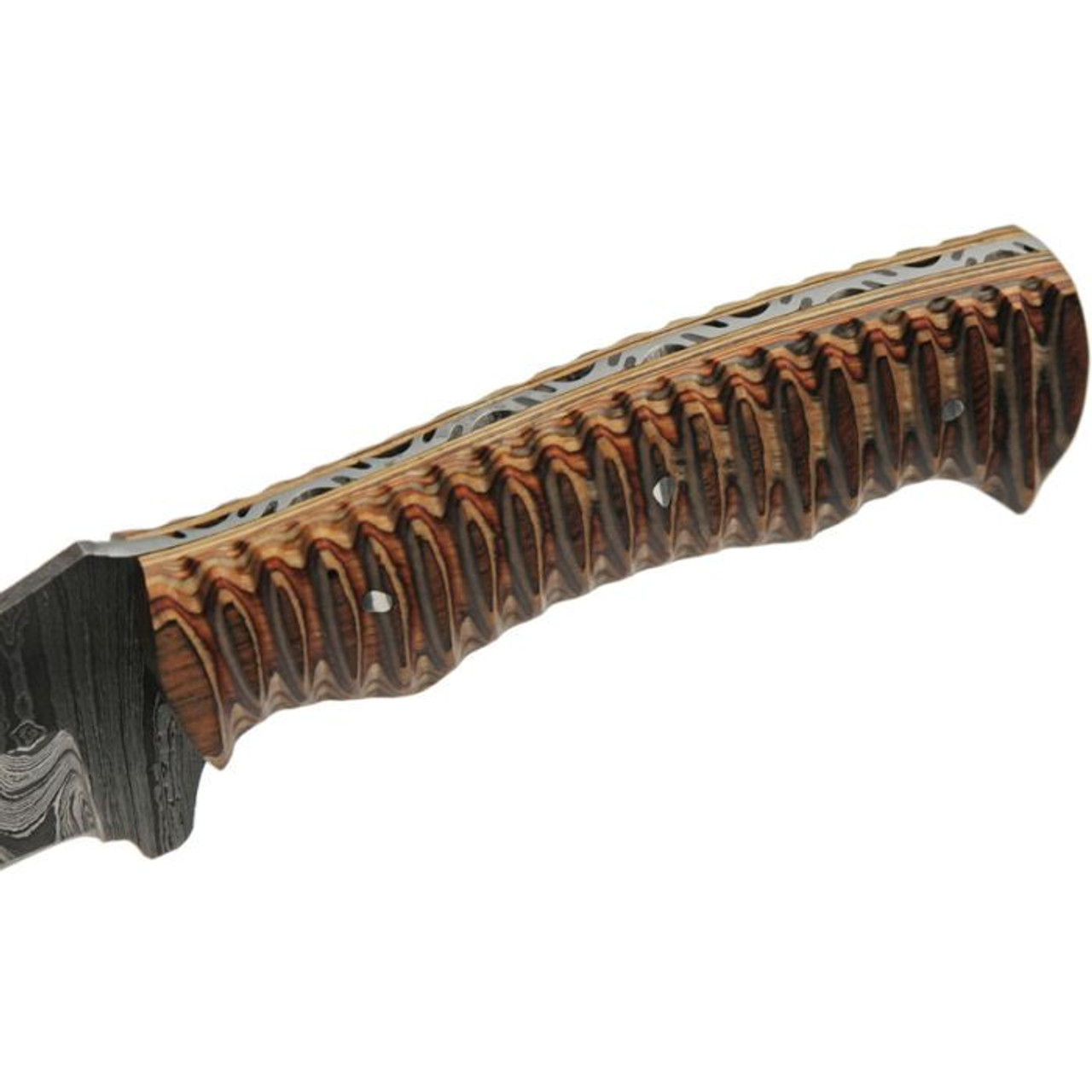 Damascus Knives Golden Yellow Skinner (DM1331) 4.5" Damascus Clip Point Plain Blade, Pakkawood Handle, Brown Leather Belt Sheath